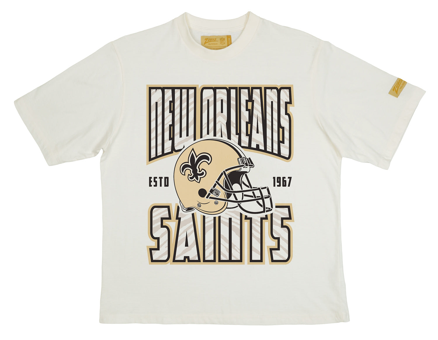 Zubaz NFL 90s SS Tee- Helmet-Off White, NEW ORLEANS SAINTS