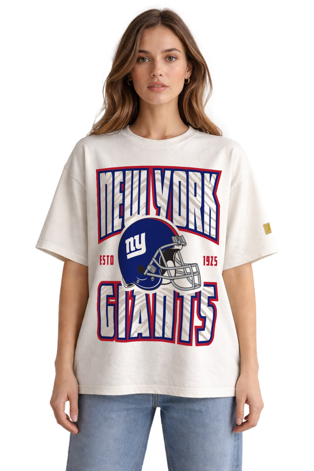 Zubaz NFL 90s SS Tee- Helmet-Off White, NEW YORK GIANTS