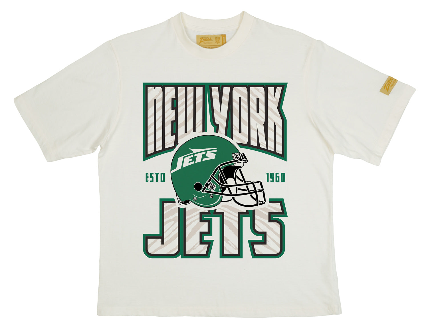 Zubaz NFL 90s SS Tee- Helmet-Off White, NEW YORK JETS