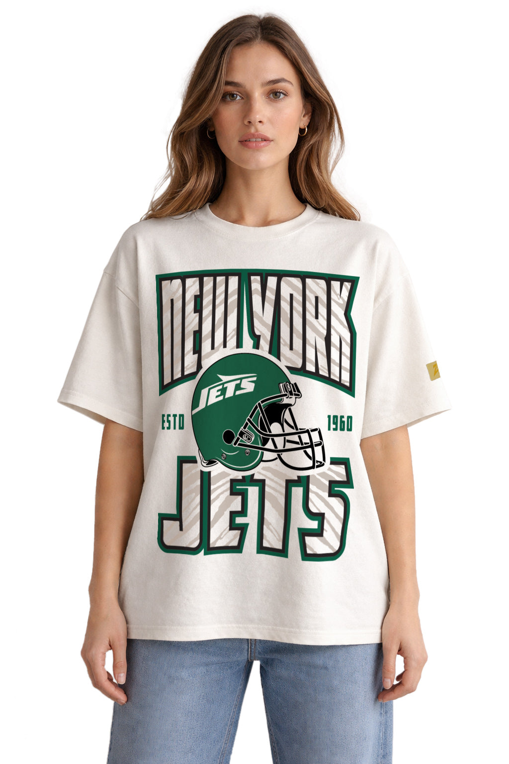 Zubaz NFL 90s SS Tee- Helmet-Off White, NEW YORK JETS