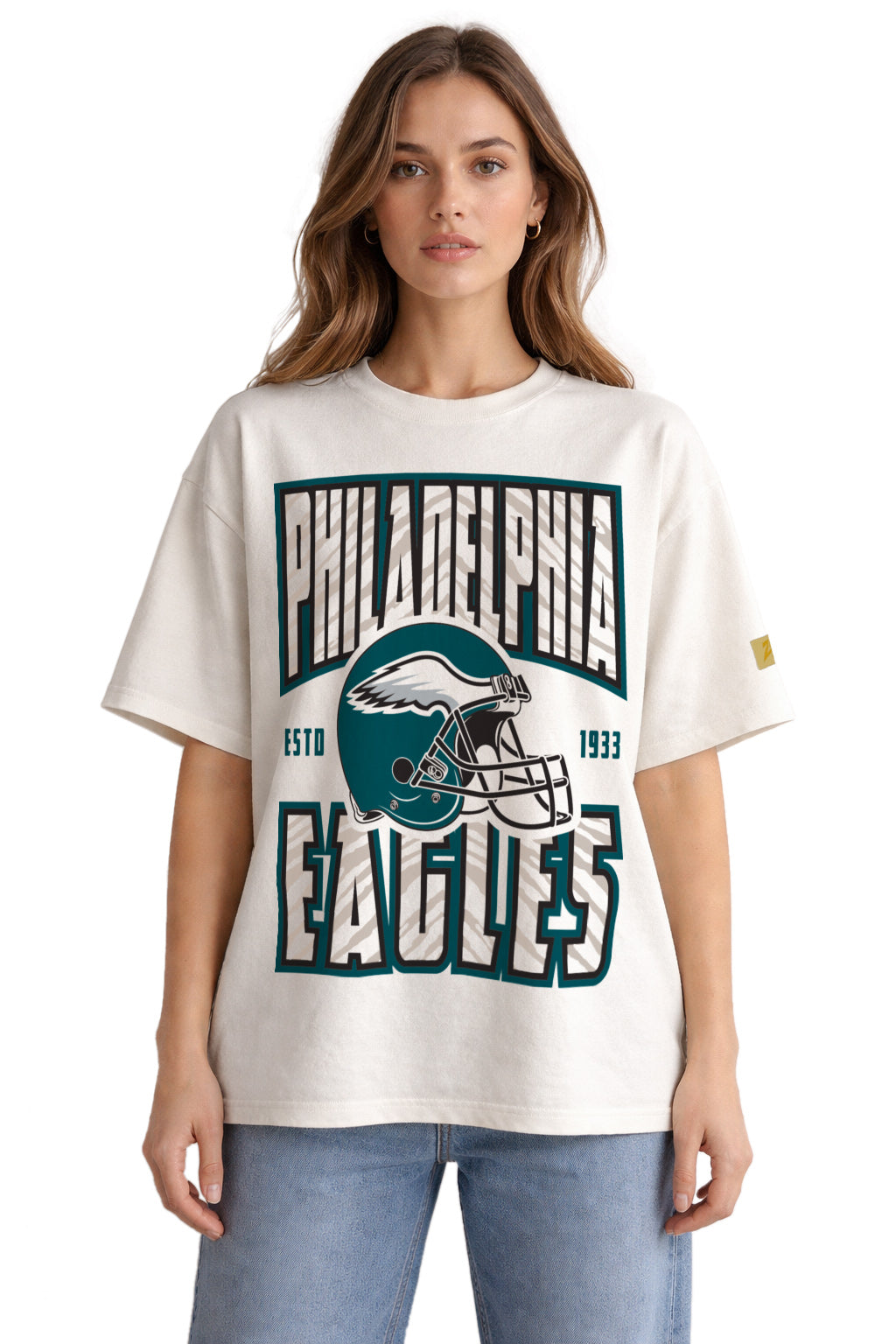 Zubaz NFL 90s SS Tee- Helmet-Off White, PHILADELPHIA EAGLES