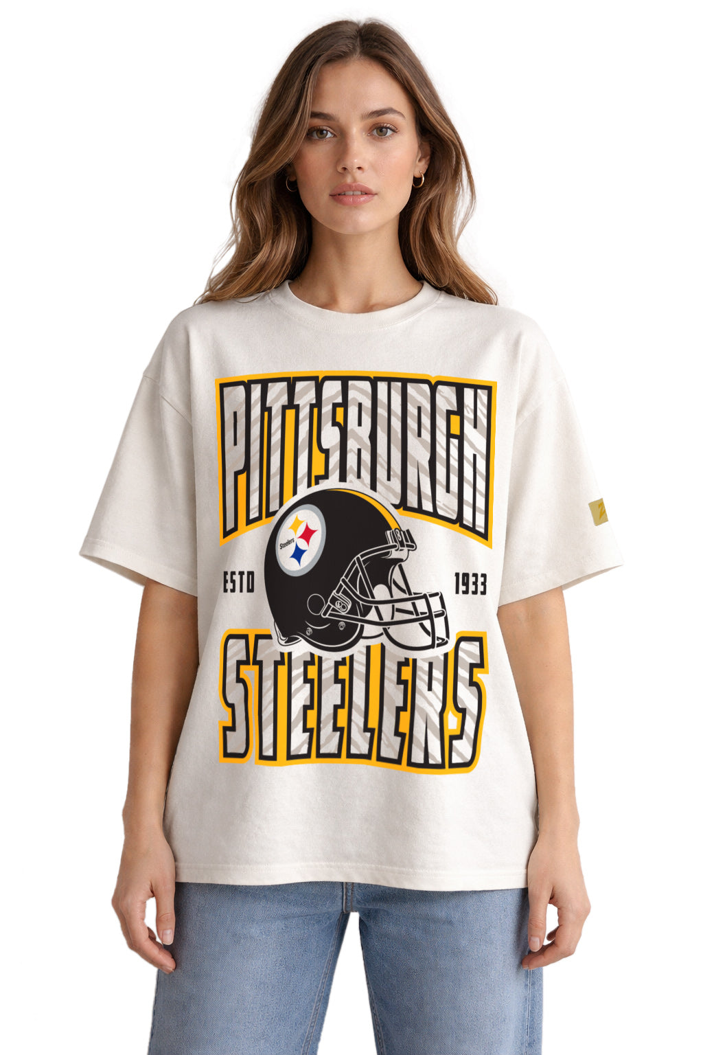 Zubaz NFL 90s SS Tee- Helmet-Off White, PITTSBURGH STEELERS