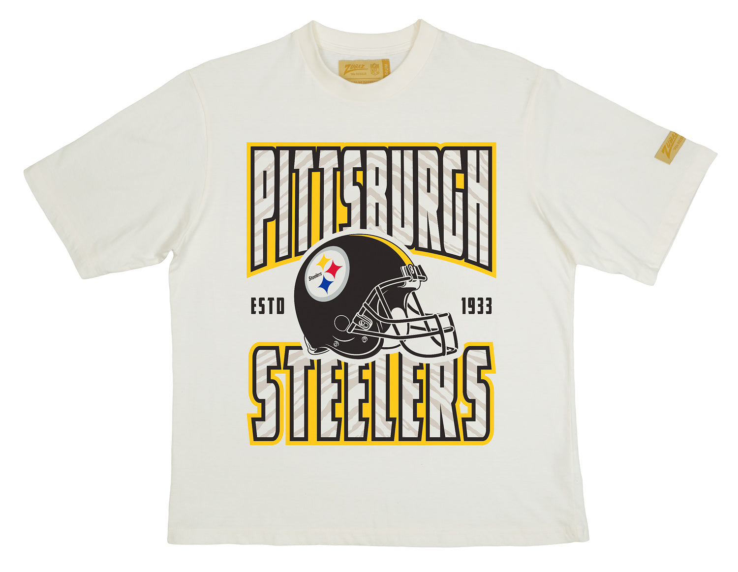 Zubaz NFL 90s SS Tee- Helmet-Off White, PITTSBURGH STEELERS