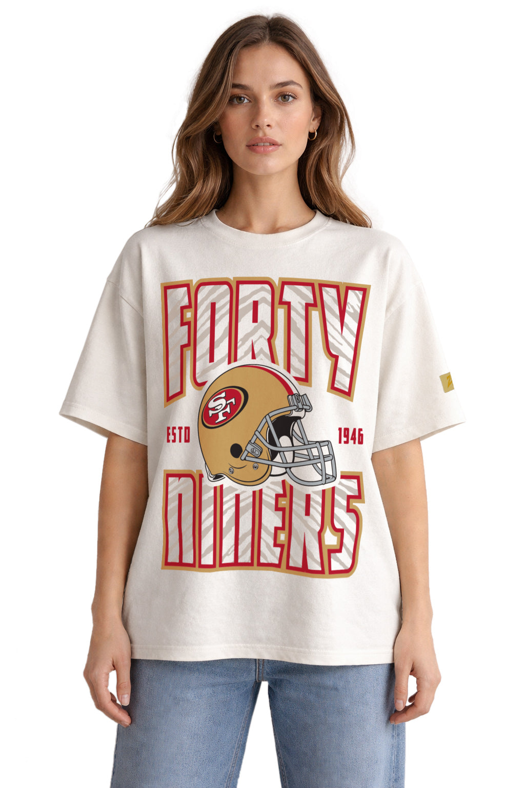 Zubaz NFL 90s SS Tee- Helmet-Off White, SAN FRANCISCO 49ERS