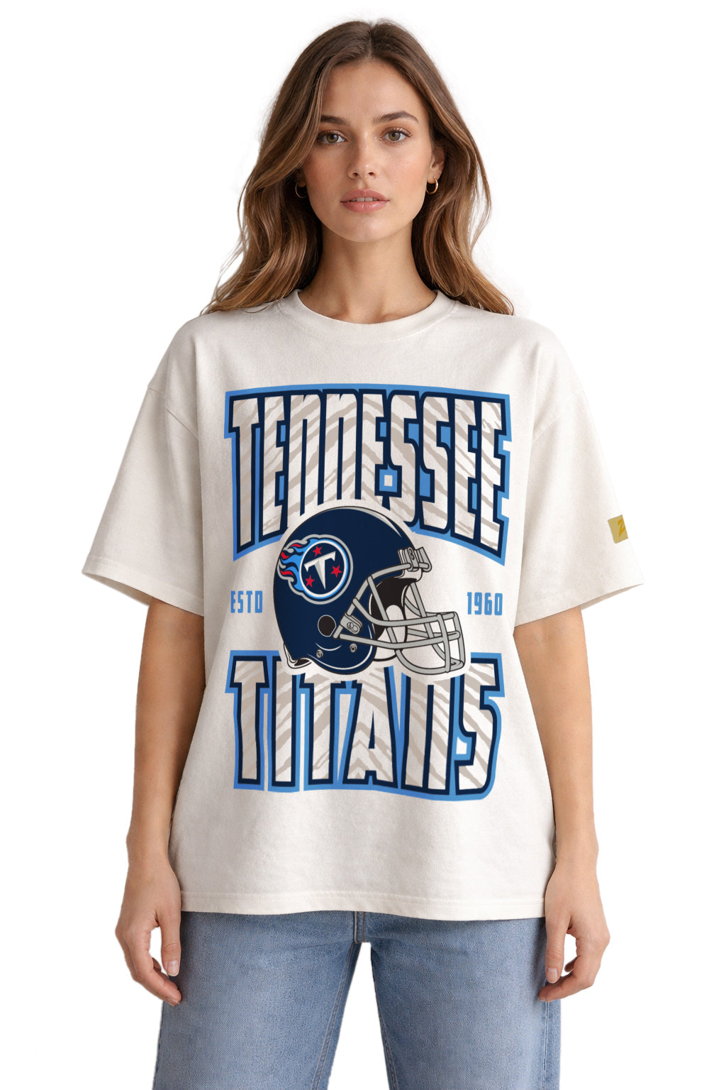 Zubaz NFL 90s SS Tee- Helmet-Off White, TENNESSEE TITANS