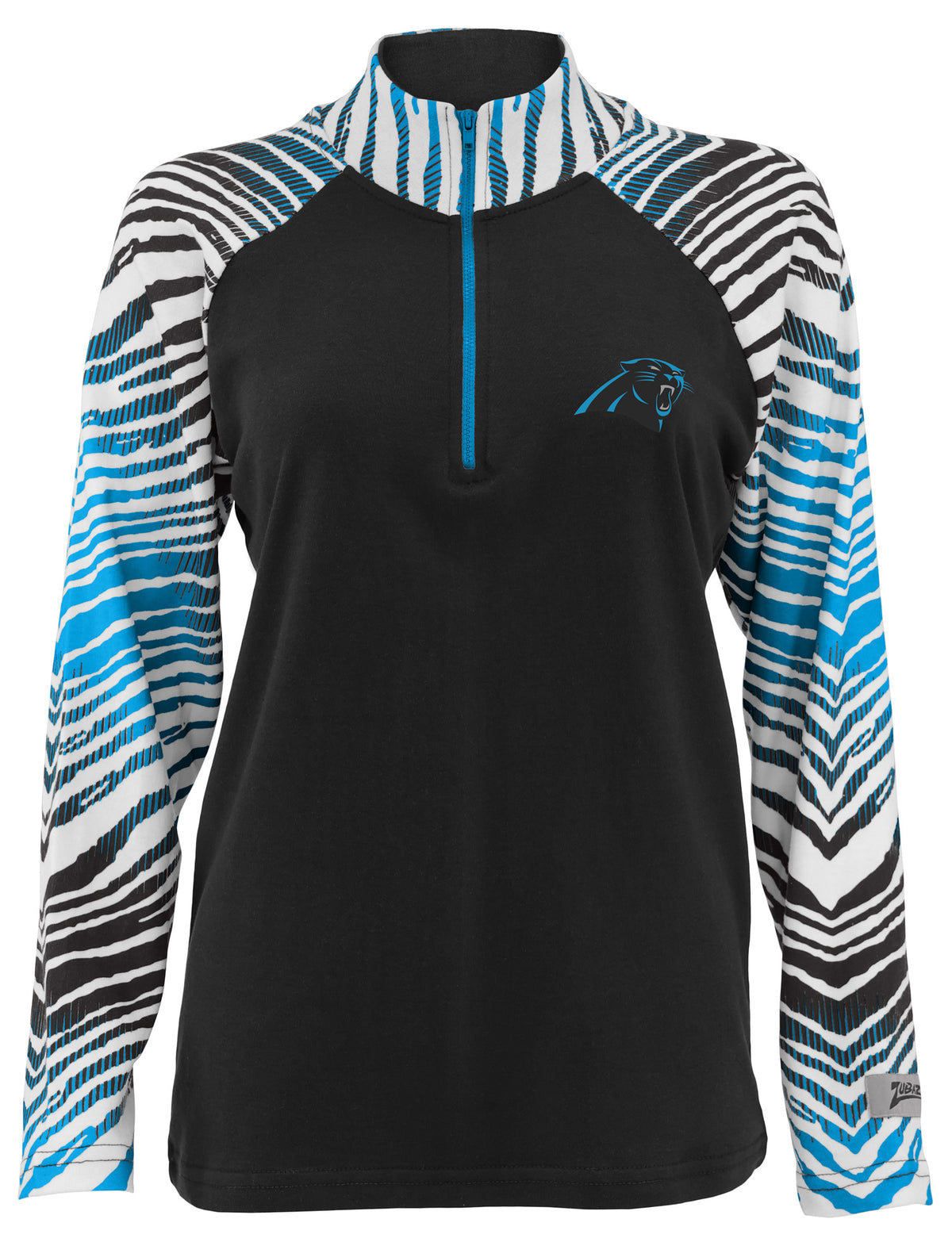 Zubaz NFL Women's Zebra Ombre Long Sleeve Quarter Zip Pullover - Carolina Panthers