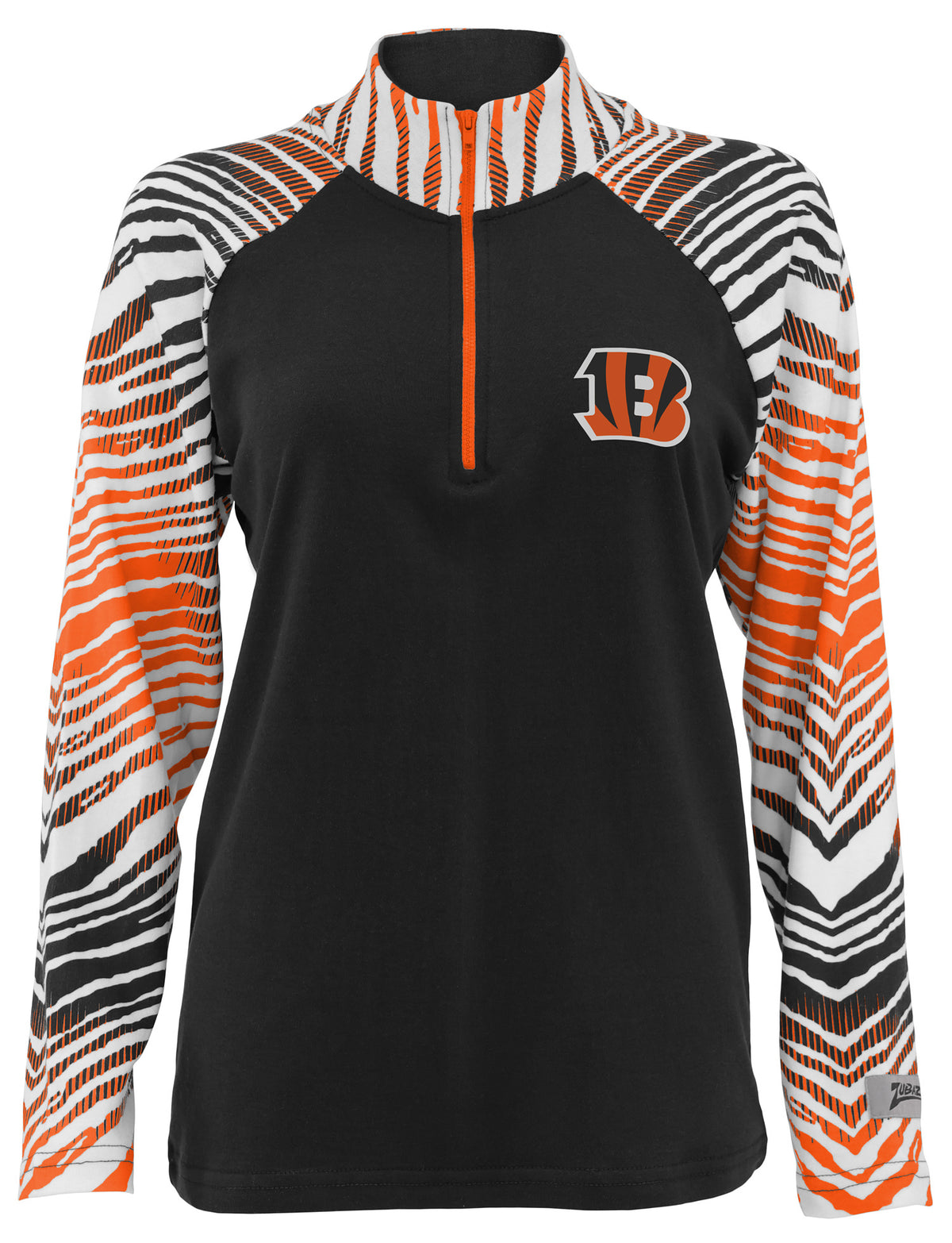 Zubaz NFL Women's Zebra Ombre Long Sleeve Quarter Zip Pullover - Cincinnati Bengals