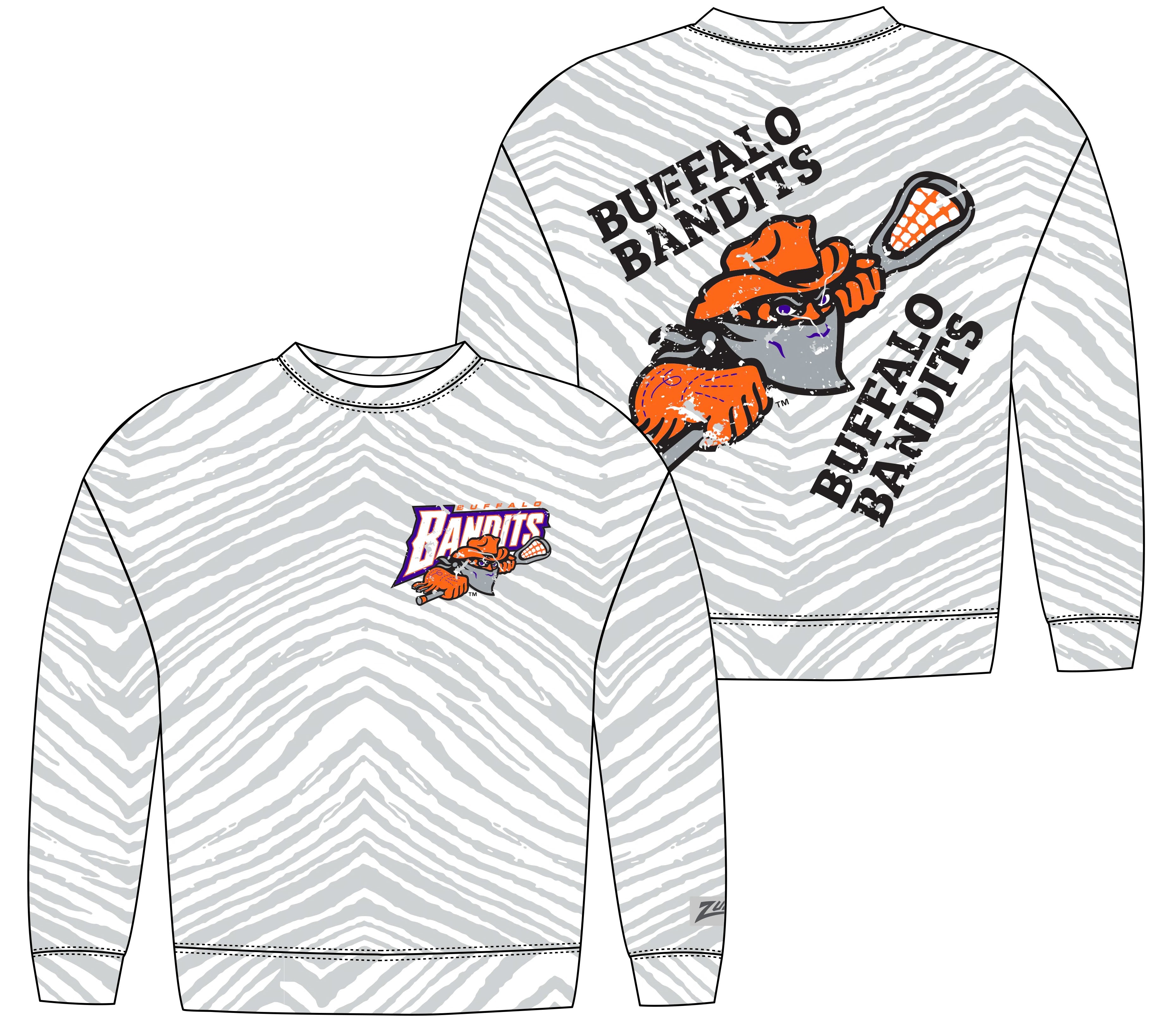 Zubaz NLL  Unisex 90's Vintage Full Back Zebra 2 Color Crewneck Sweatshirt, Buffalo Bandits