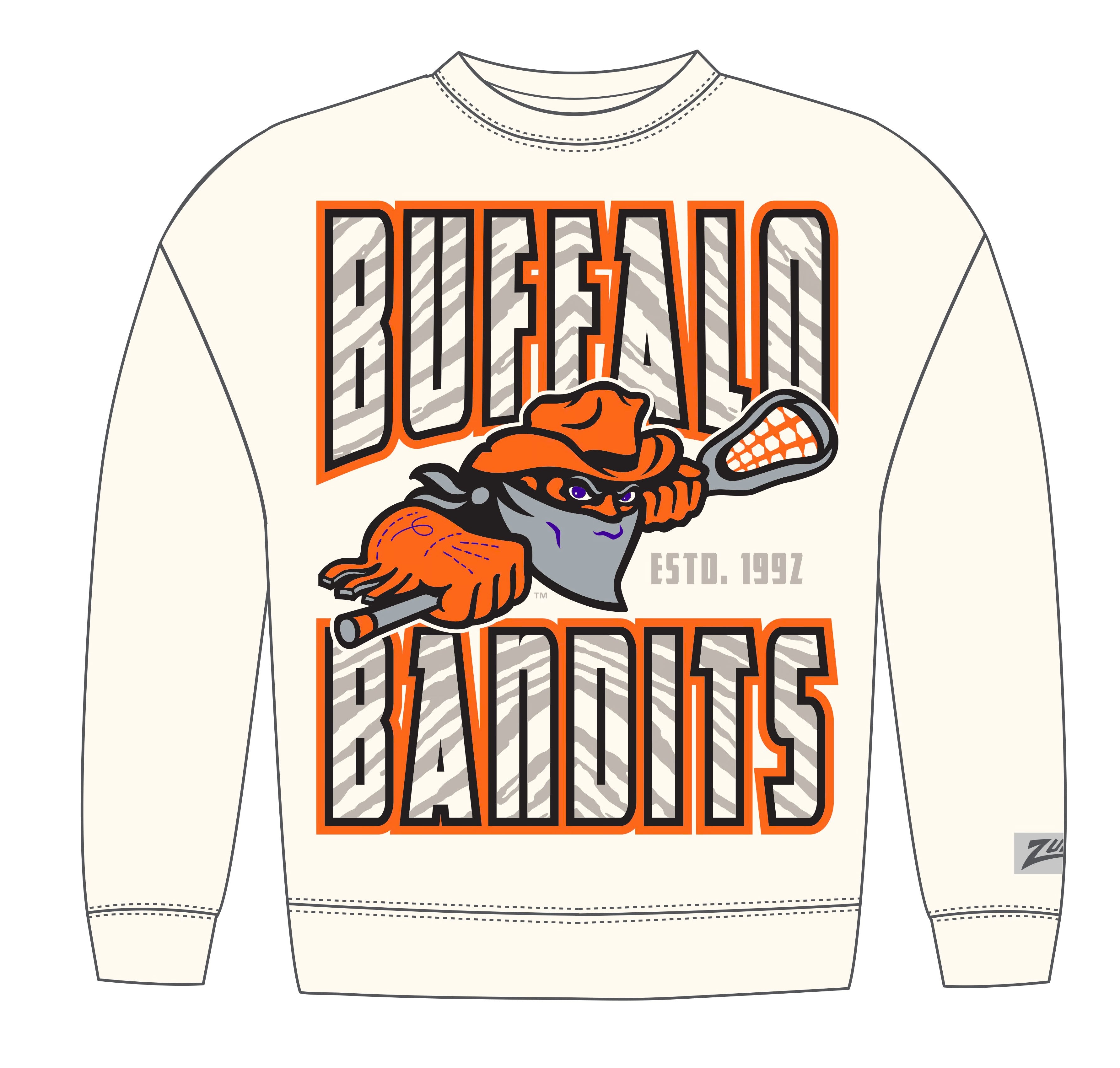 Zubaz NLL  Unisex 90's Vintage Helmet Zebra 2 Color Crewneck Sweatshirt, Buffalo Bandits