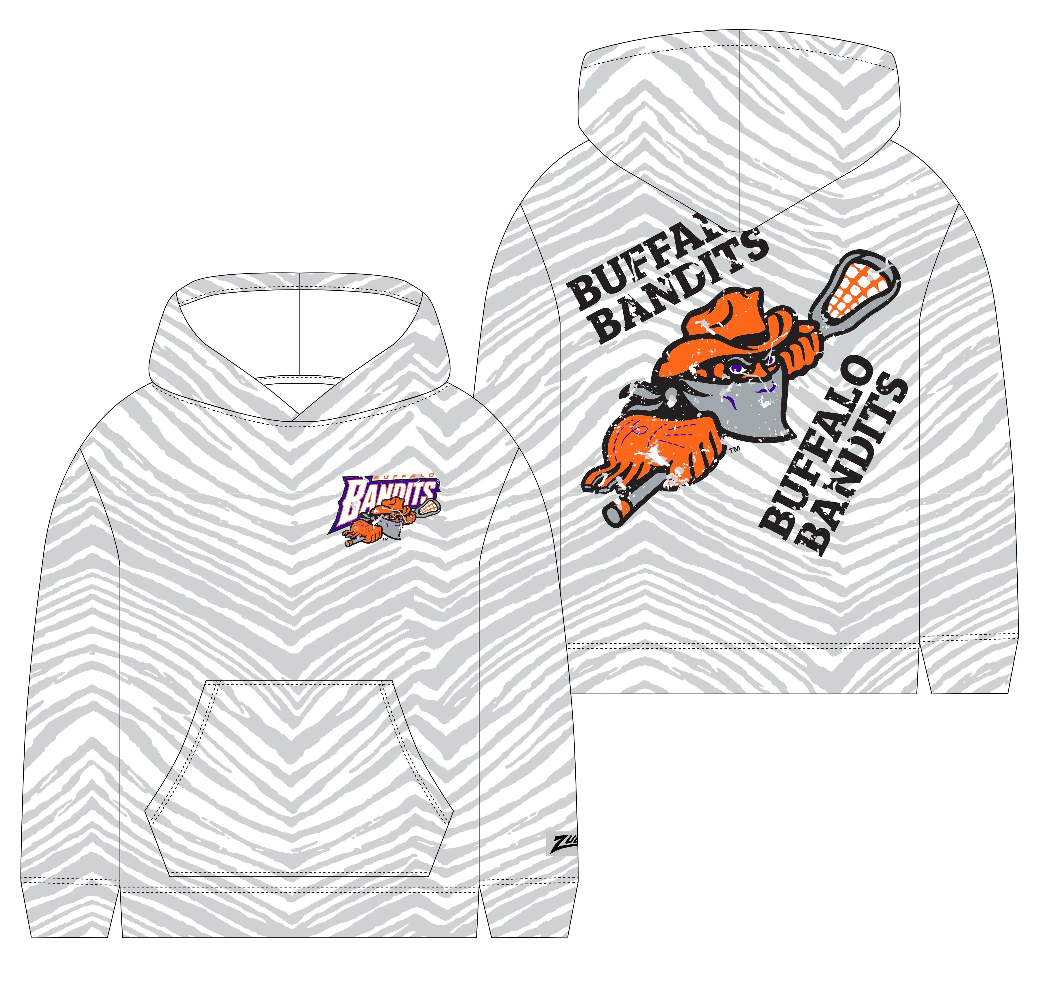 Zubaz NLL  Unisex 90's Vintage Full back Zebra 2 Color Hoodie, Buffalo Bandits
