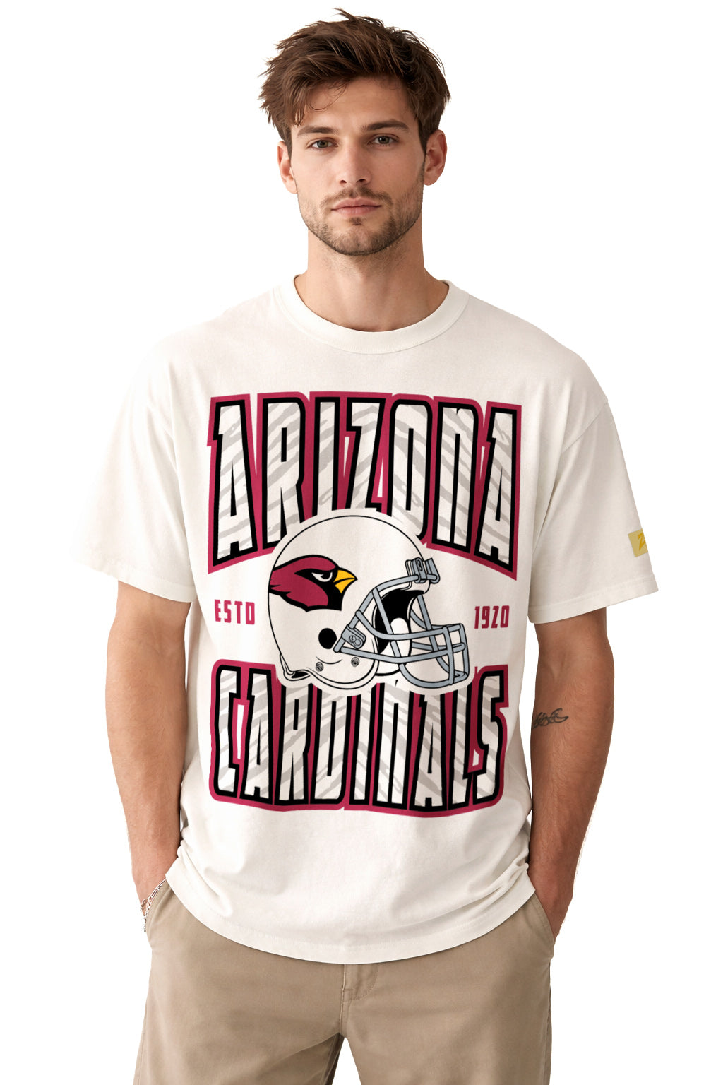 Zubaz NFL 90s SS Tee- Helmet-Off White, ARIZONA CARDINALS