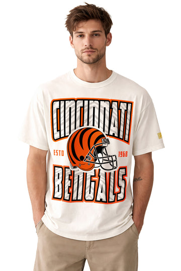 Zubaz NFL 90s SS Tee- Helmet-Off White, CINCINNATI BENGALS