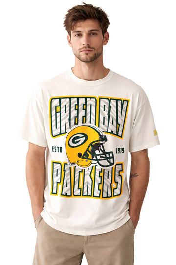 Zubaz NFL 90s SS Tee- Helmet-Off White, GREEN BAY PACKERS