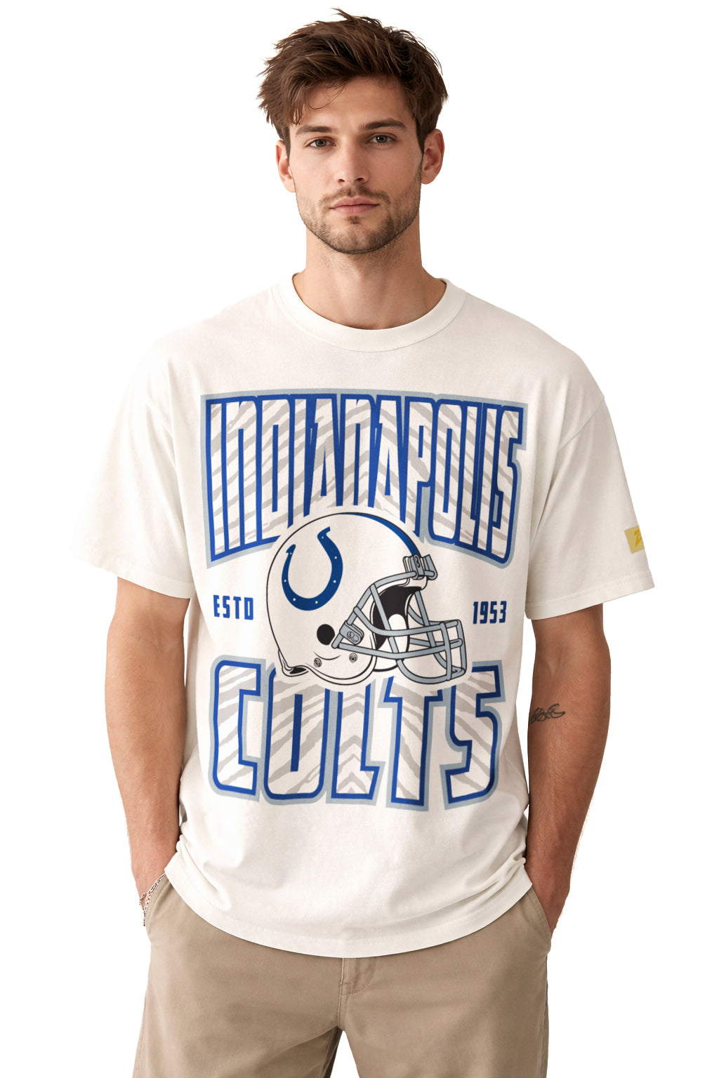 Zubaz NFL 90s SS Tee- Helmet-Off White, INDIANAPOLIS COLTS