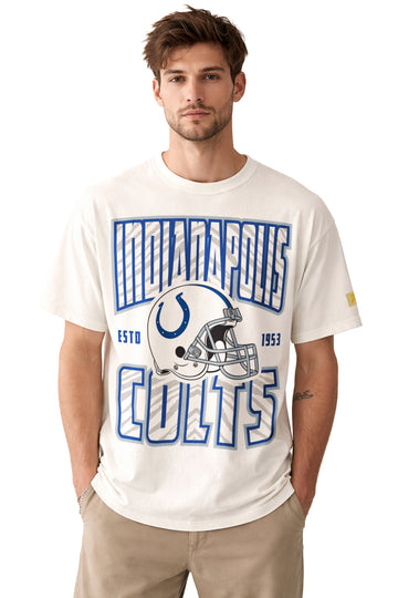 Zubaz NFL 90s SS Tee- Helmet-Off White, INDIANAPOLIS COLTS