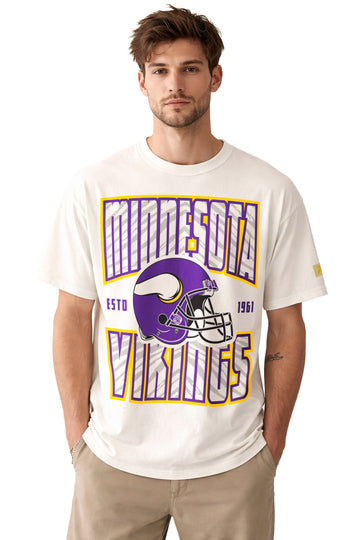 Zubaz NFL 90s SS Tee- Helmet-Off White, MINNESOTA VIKINGS