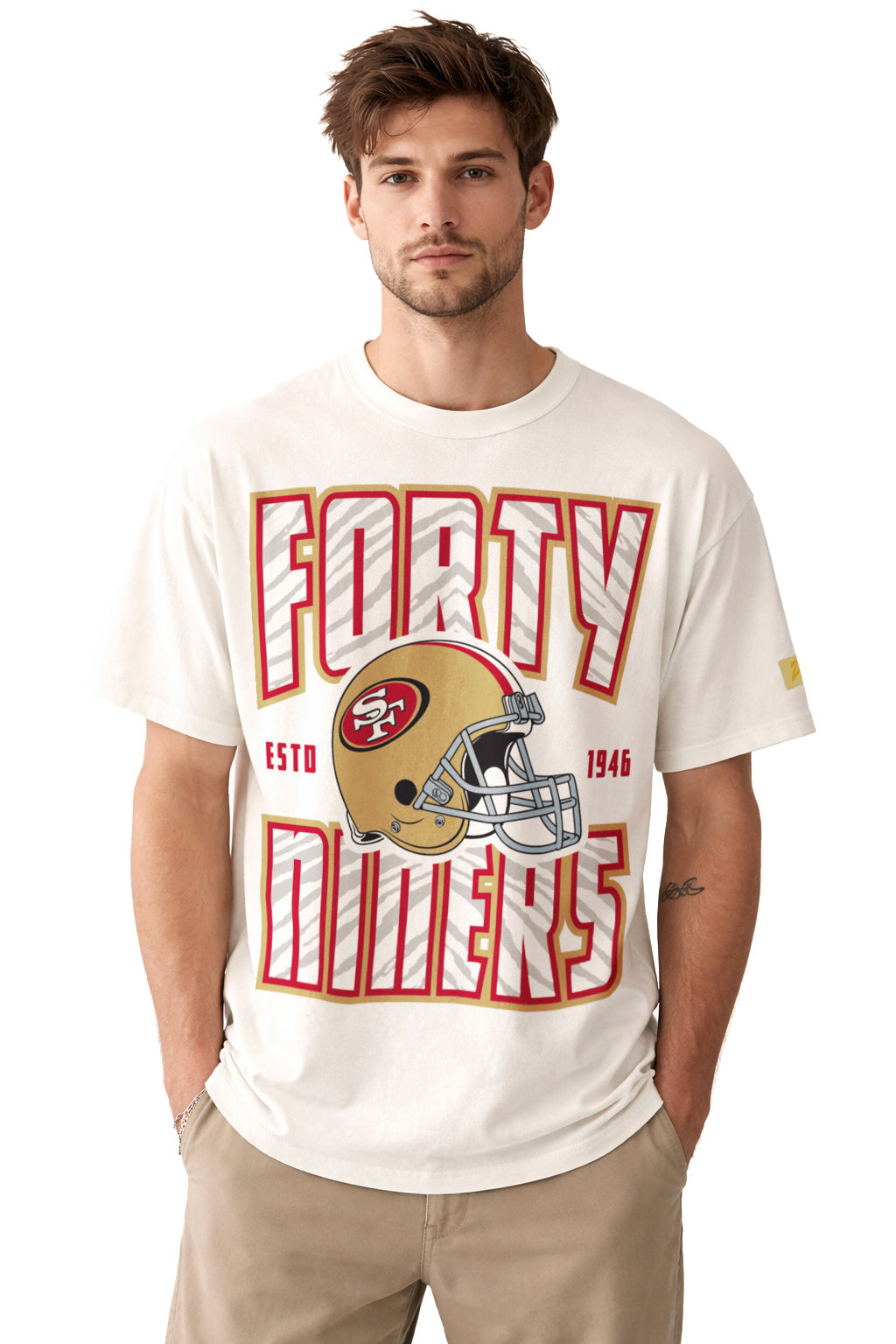 Zubaz NFL 90s SS Tee- Helmet-Off White, SAN FRANCISCO 49ERS