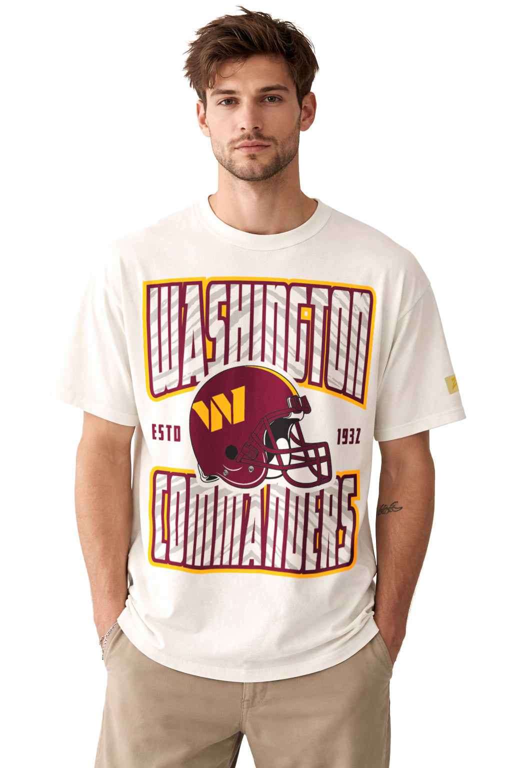 Zubaz NFL 90s SS Tee- Helmet-Off White, WASHINGTON COMMANDERS