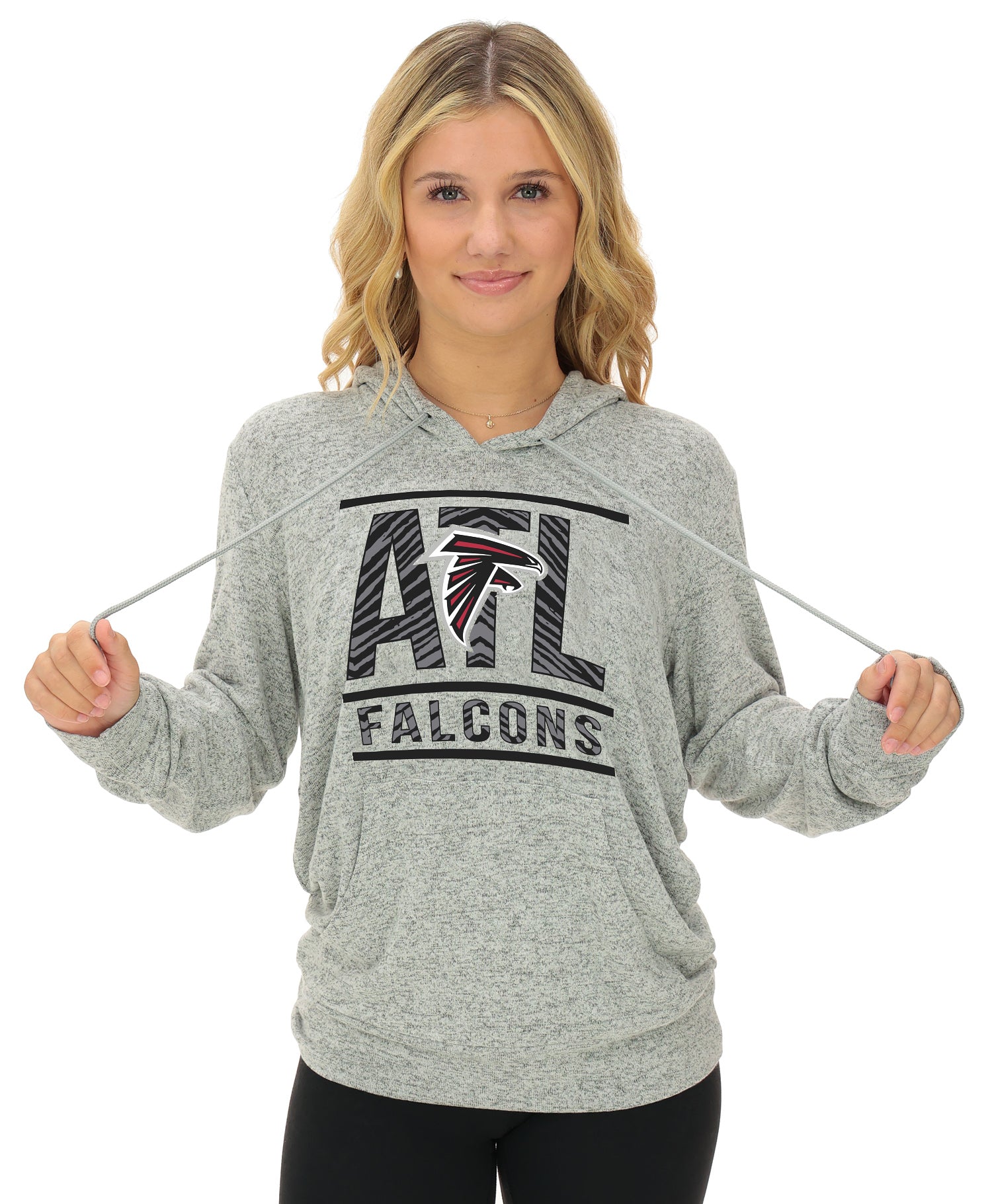Zubaz NFL Women's Goal Line Soft Marled Gray Hoodie, Atlanta Falcons