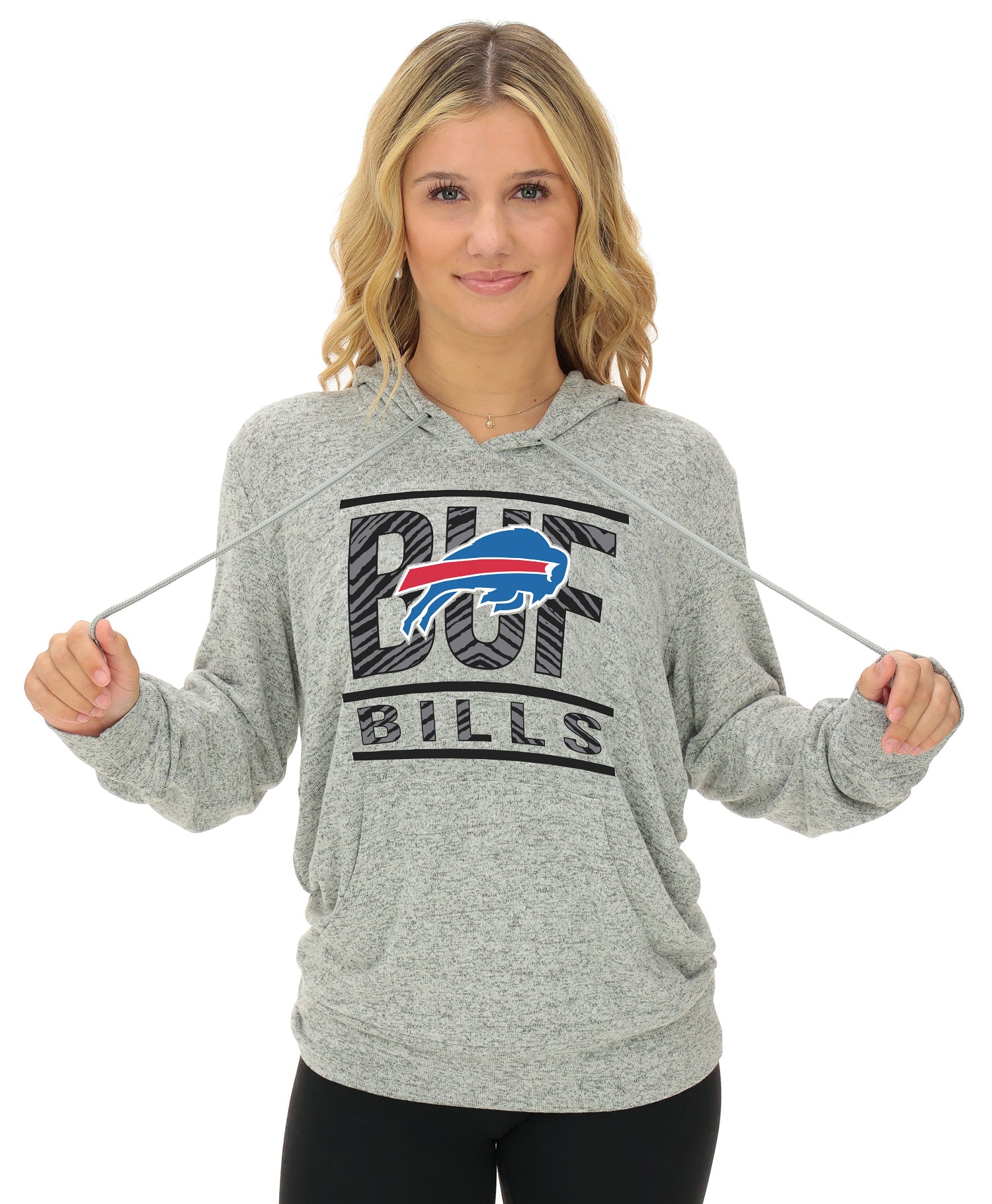 Zubaz NFL Women's Goal Line Soft Marled Gray Hoodie, Buffalo Bills