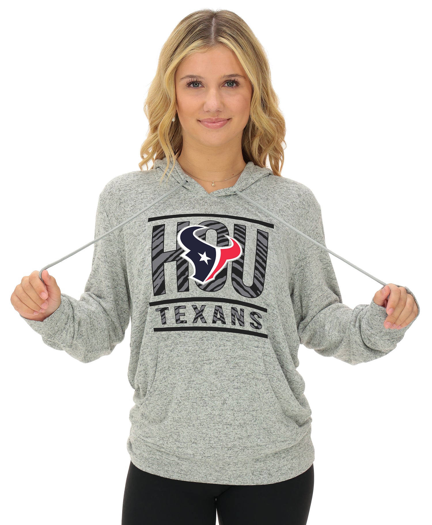Zubaz NFL Women's Goal Line Soft Marled Gray Hoodie, Houston Texans