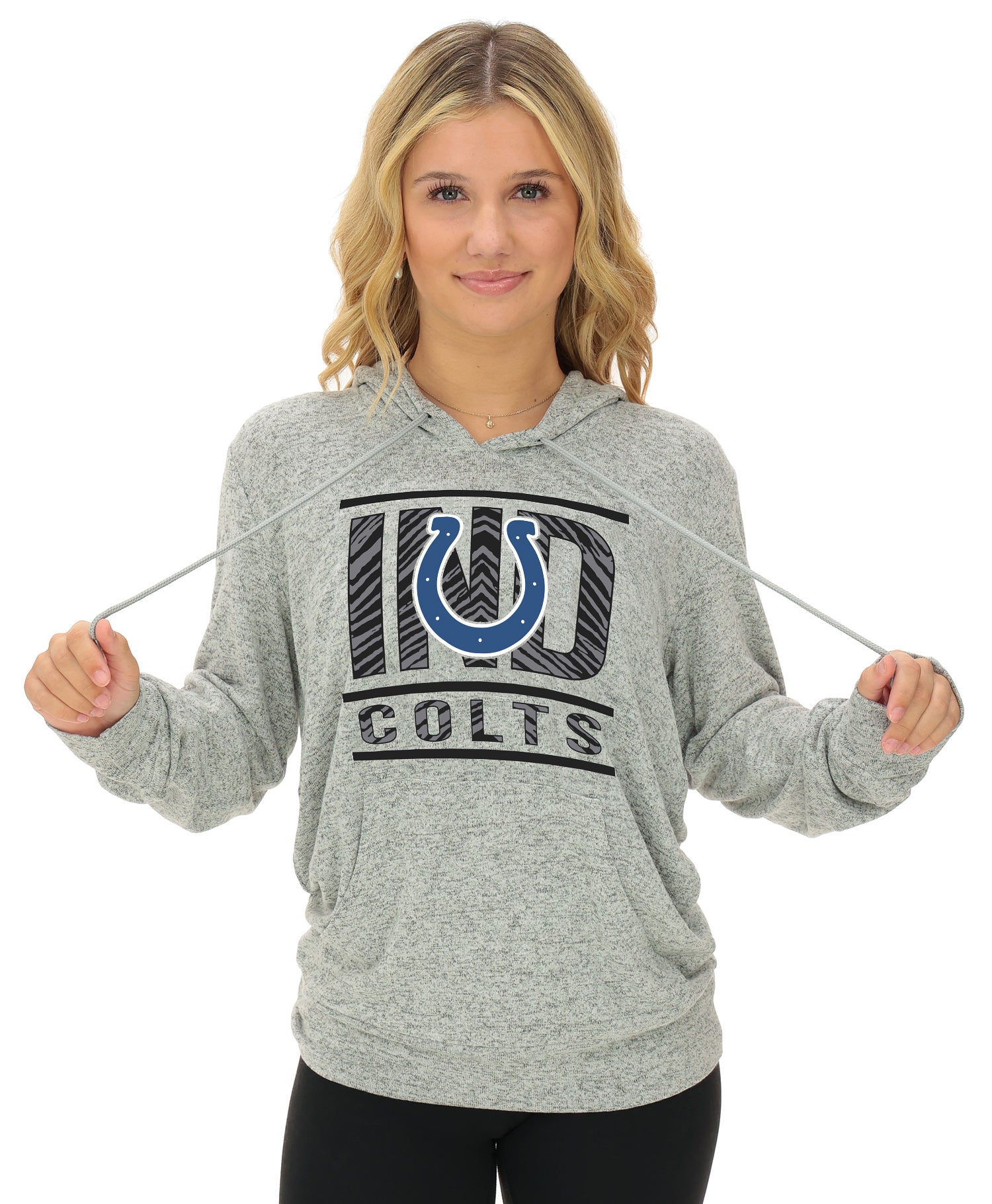 Zubaz NFL Women's Goal Line Soft Marled Gray Hoodie, Indianapolis Colts