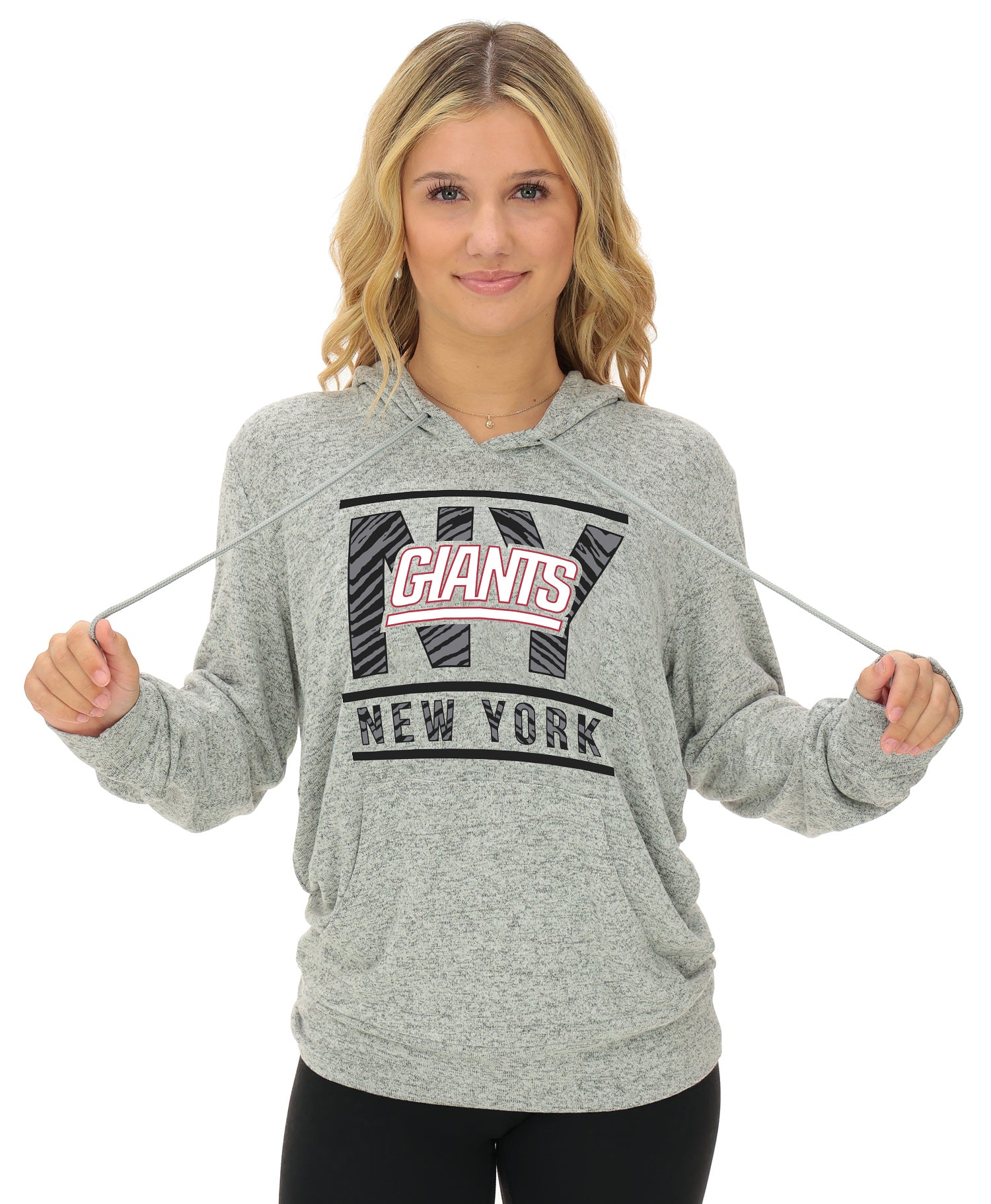 Zubaz NFL Women's Goal Line Soft Marled Gray Hoodie, New York Giants