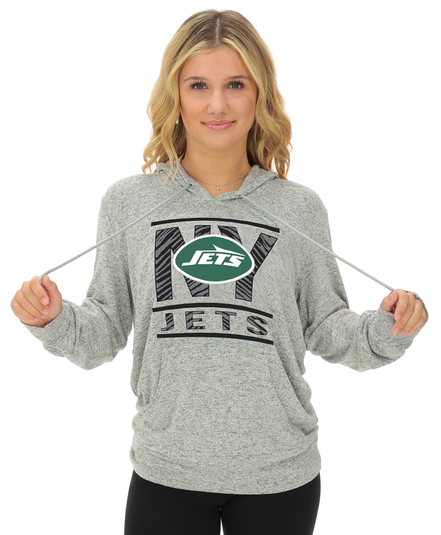 Zubaz NFL Women's Goal Line Soft Marled Gray Hoodie, New York Jets