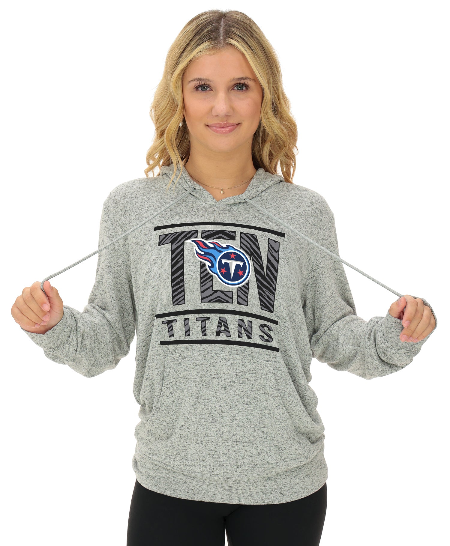 Zubaz NFL Women's Goal Line Soft Marled Gray Hoodie, Tennessee Titans