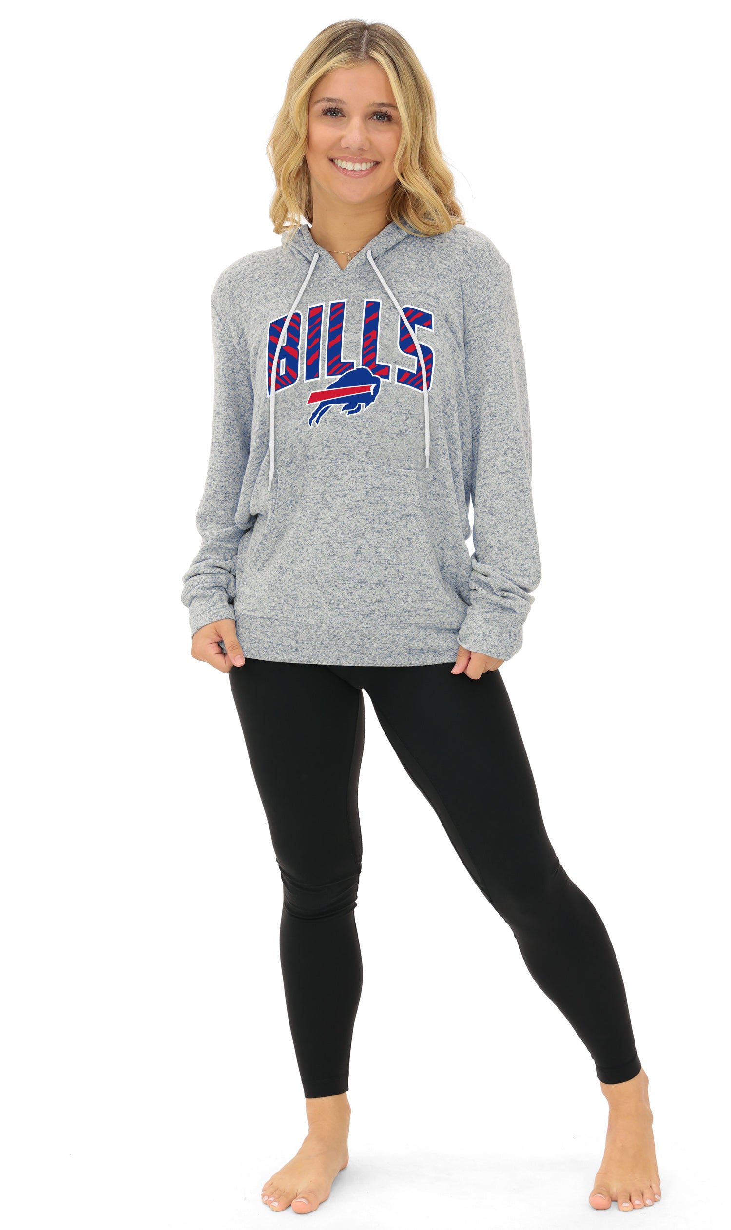 Zubaz NFL Women's Zebra Arch Soft Marled Team Color Hoodie, Buffalo Bills