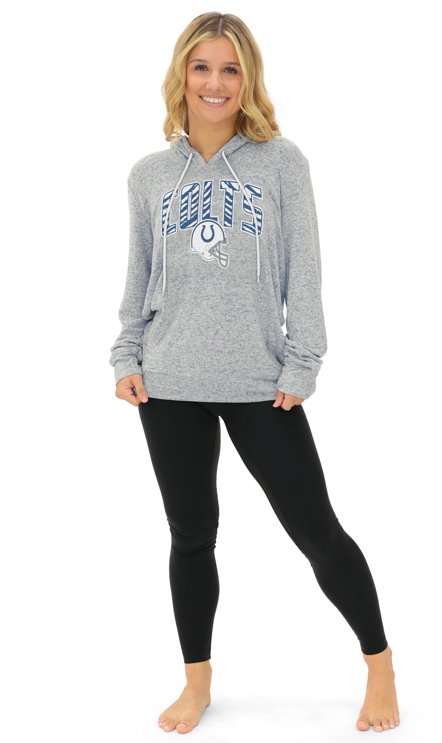 Zubaz NFL Women's Zebra Arch Soft Marled Team Color Hoodie, Indianapolis Colts