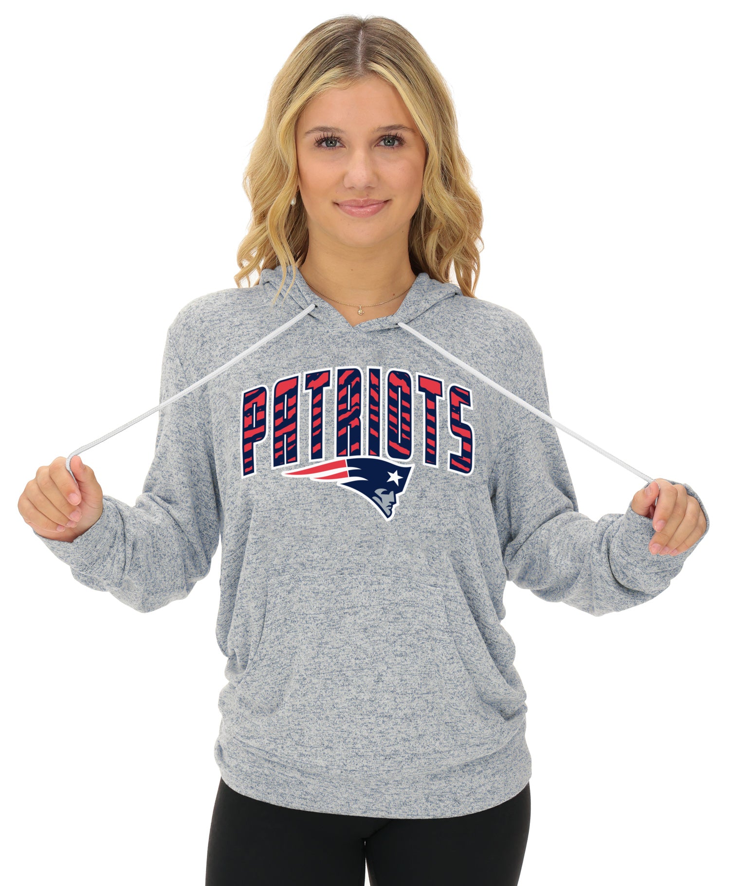 Zubaz NFL Women's Zebra Arch Soft Marled Team Color Hoodie, New England Patriots