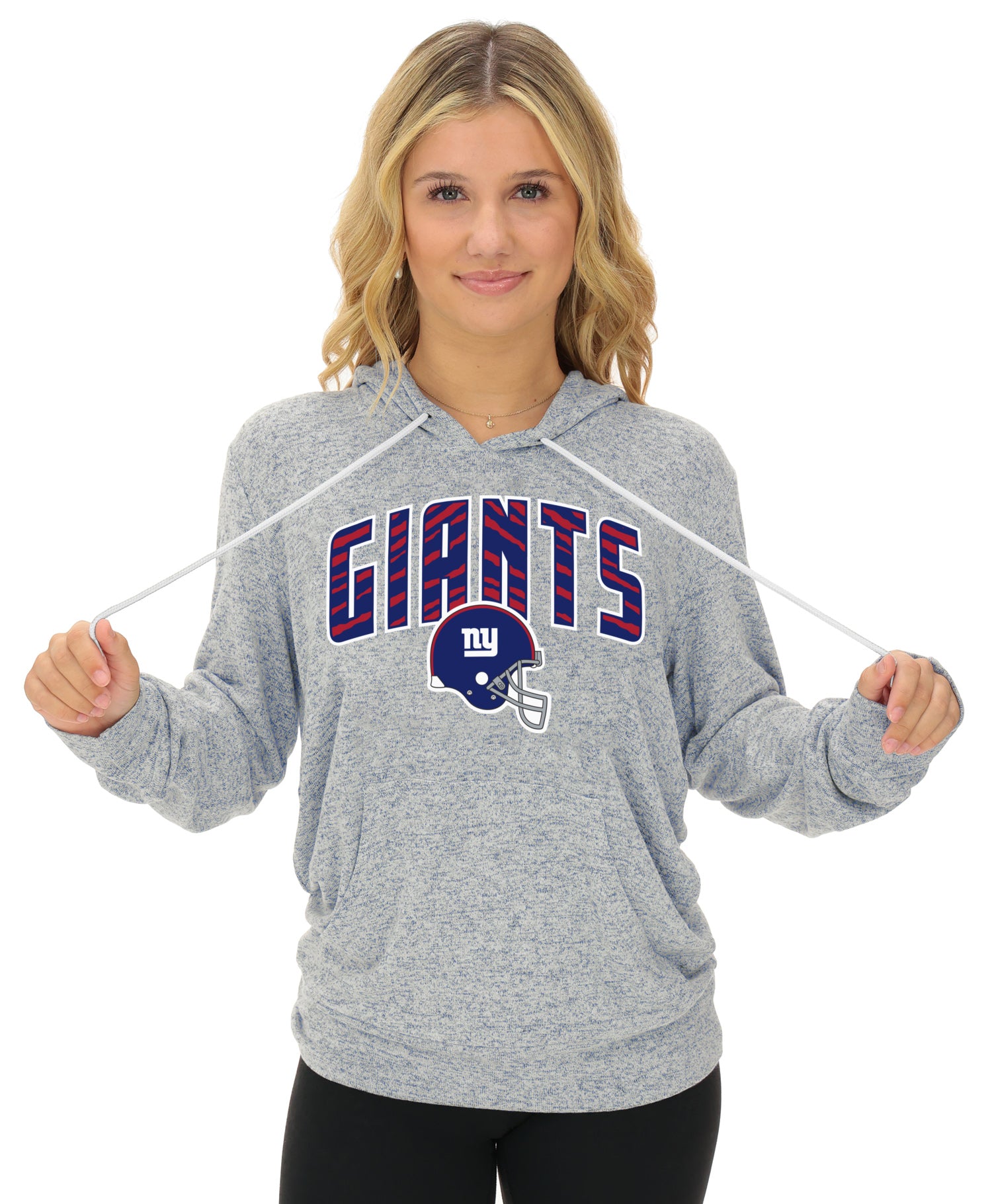 Zubaz NFL Women's Zebra Arch Soft Marled Team Color Hoodie, New York Giants