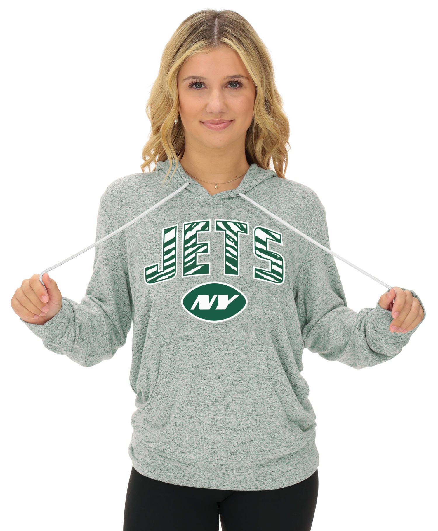 Zubaz NFL Women's Zebra Arch Soft Marled Team Color Hoodie, New York Jets