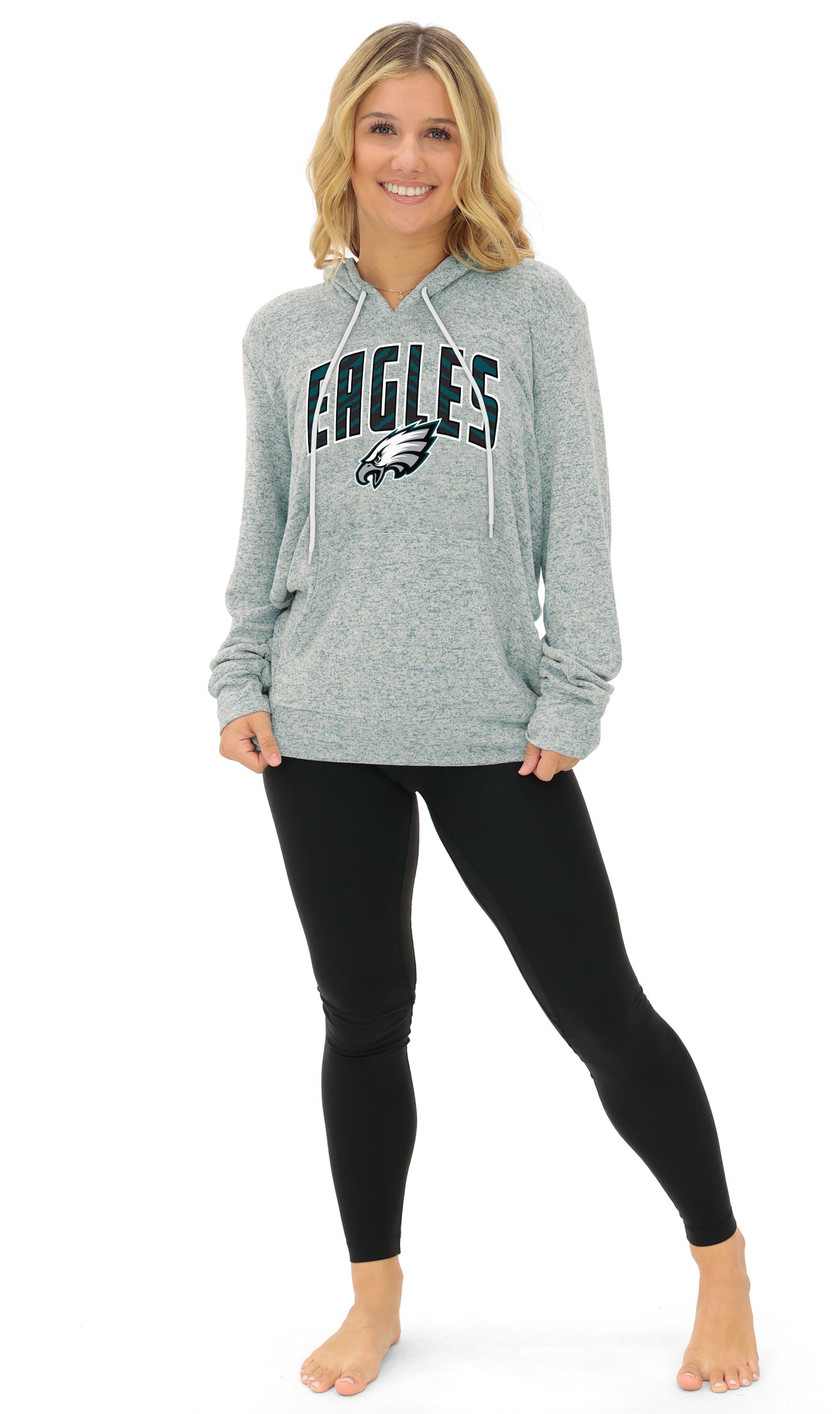 Zubaz NFL Women's Zebra Arch Soft Marled Team Color Hoodie, Philadelphia Eagles