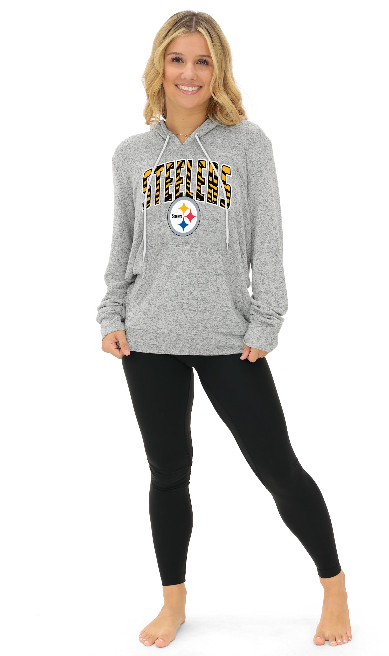 Zubaz NFL Women's Zebra Arch Soft Marled Team Color Hoodie, Pittsburgh Steelers