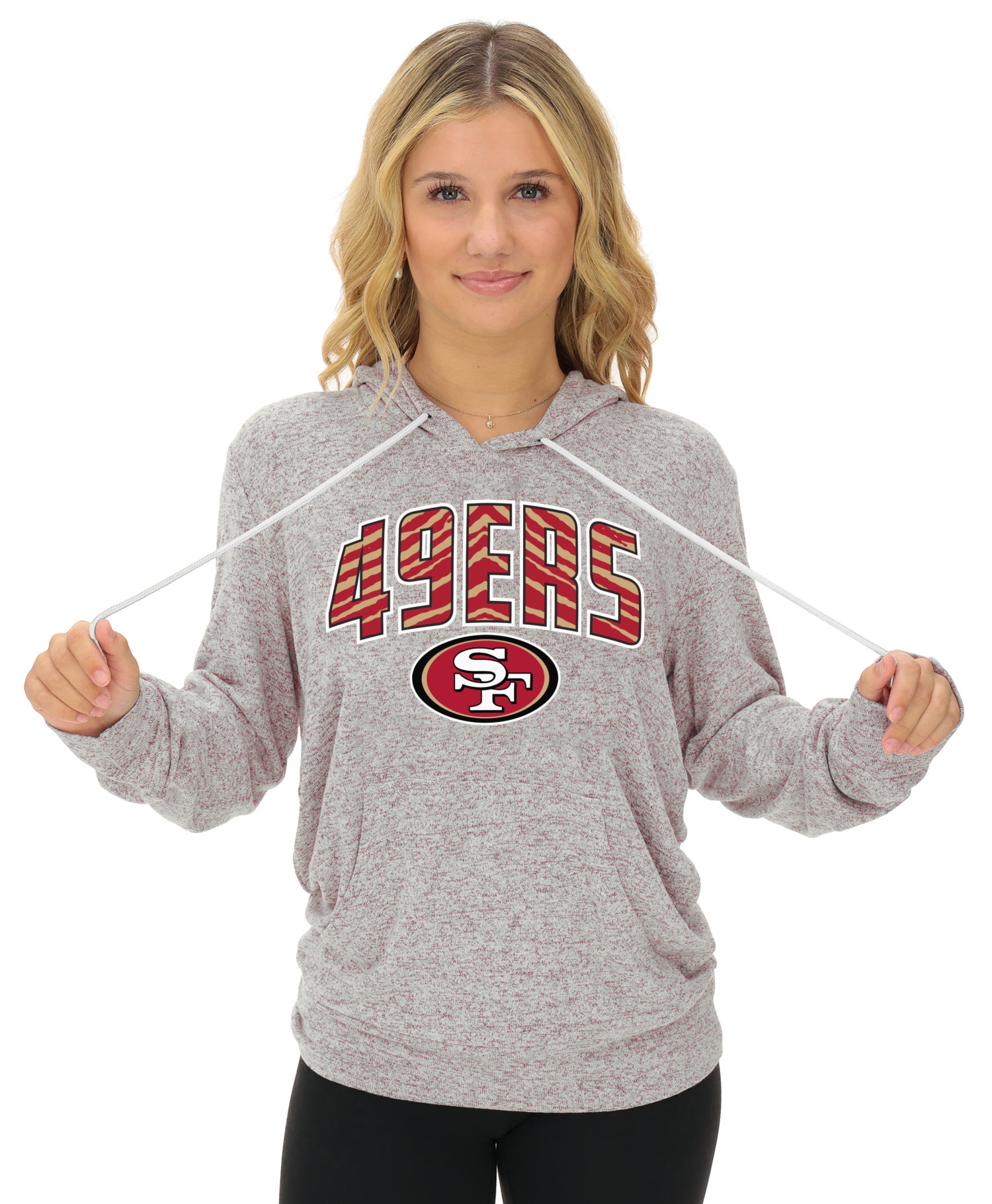 Zubaz NFL Women's Zebra Arch Soft Marled Team Color Hoodie, San Francisco 49Ers
