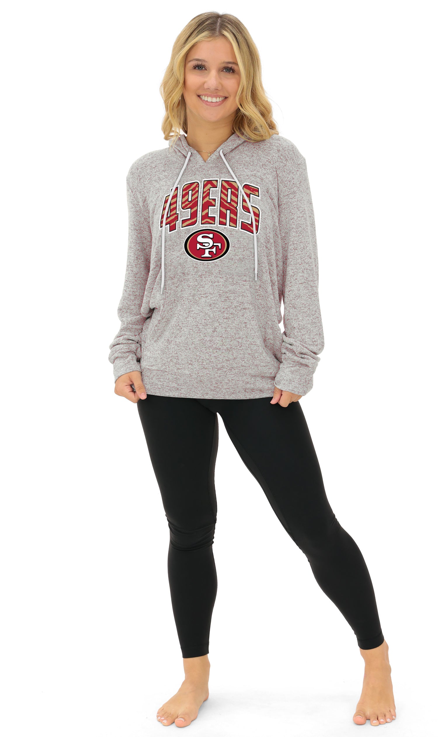 Zubaz NFL Women's Zebra Arch Soft Marled Team Color Hoodie, San Francisco 49Ers