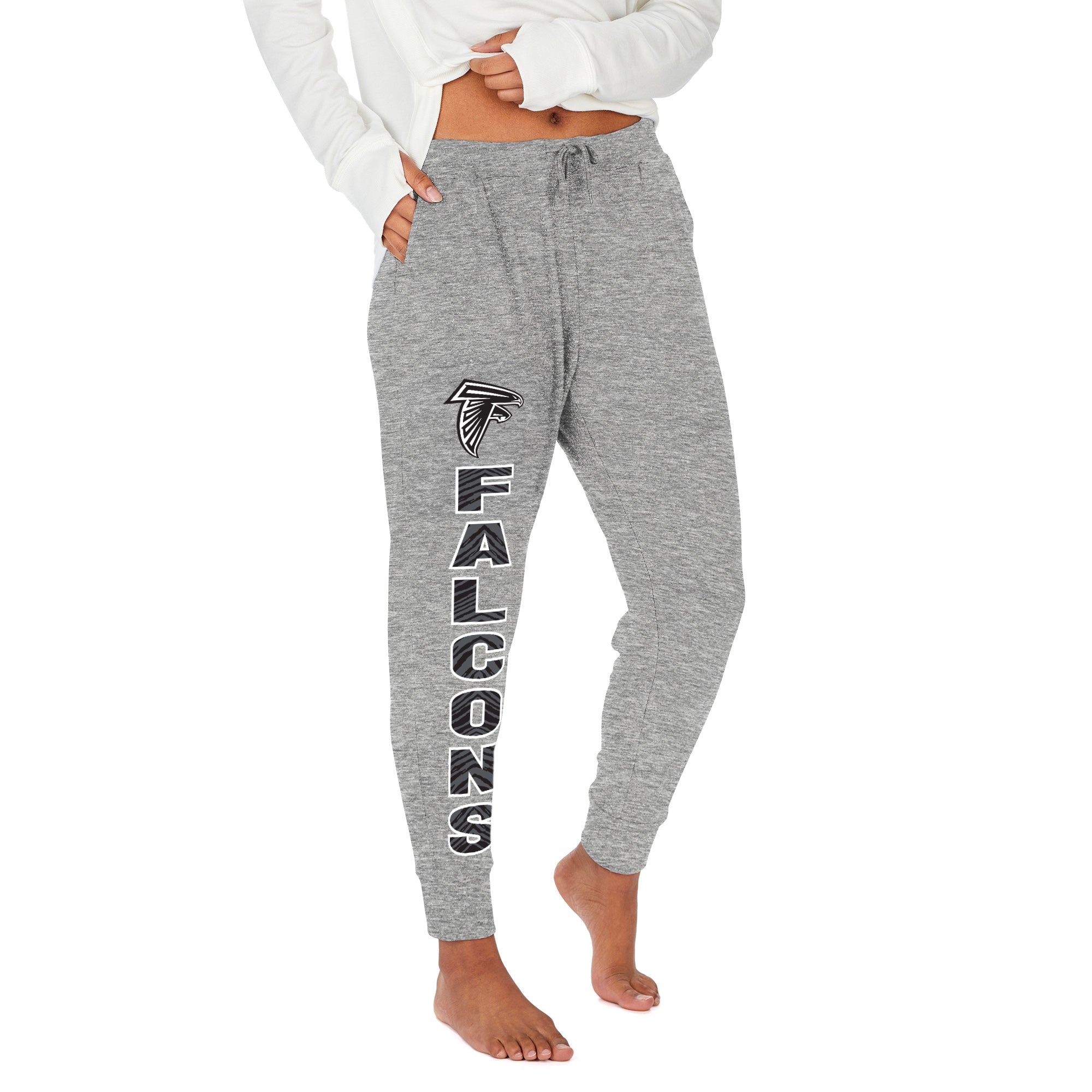 Zubaz NFL Women's Stacked Text Soft Marled Gray Jogger, Atlanta Falcons