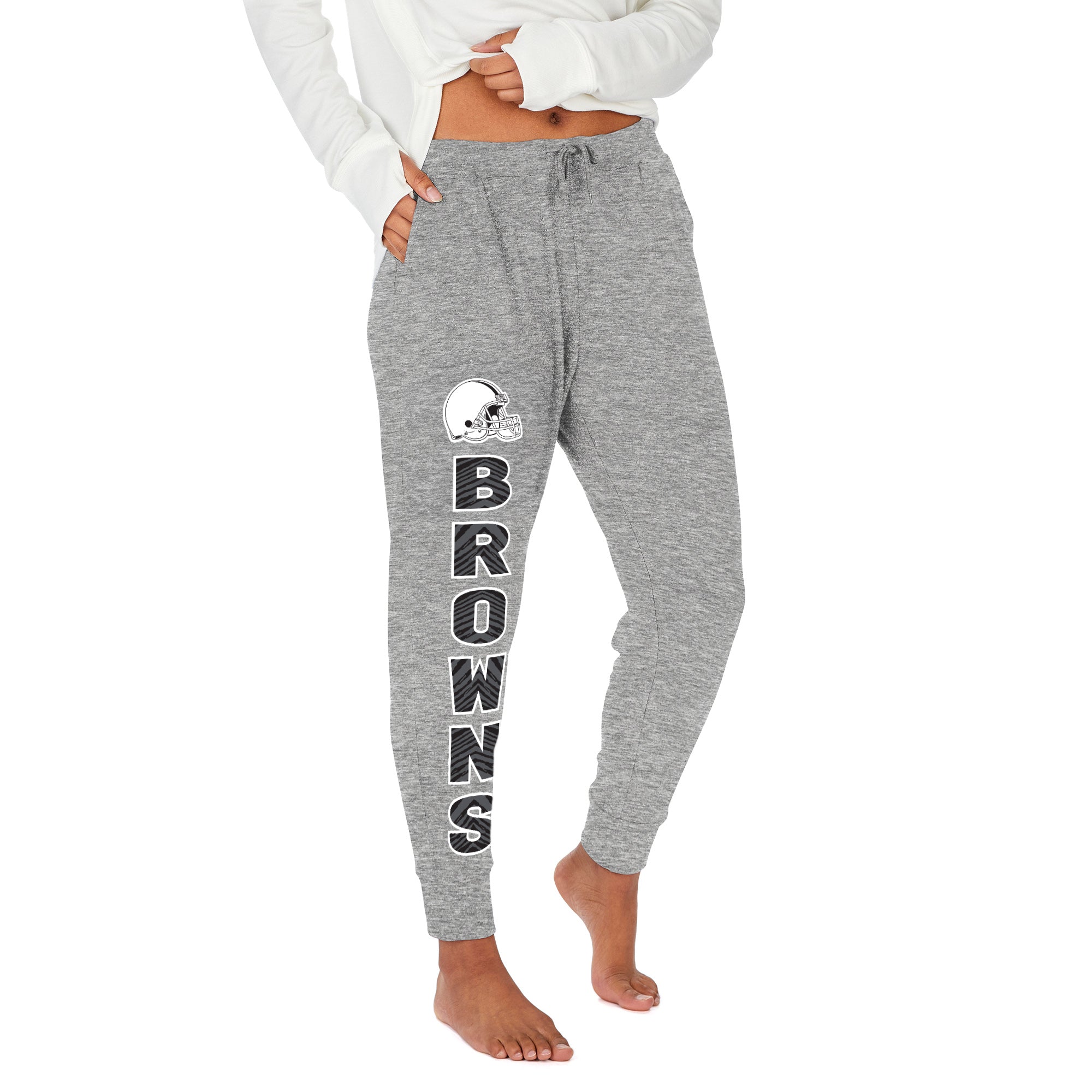 Zubaz NFL Women's Stacked Text Soft Marled Gray Jogger, Cleveland Browns