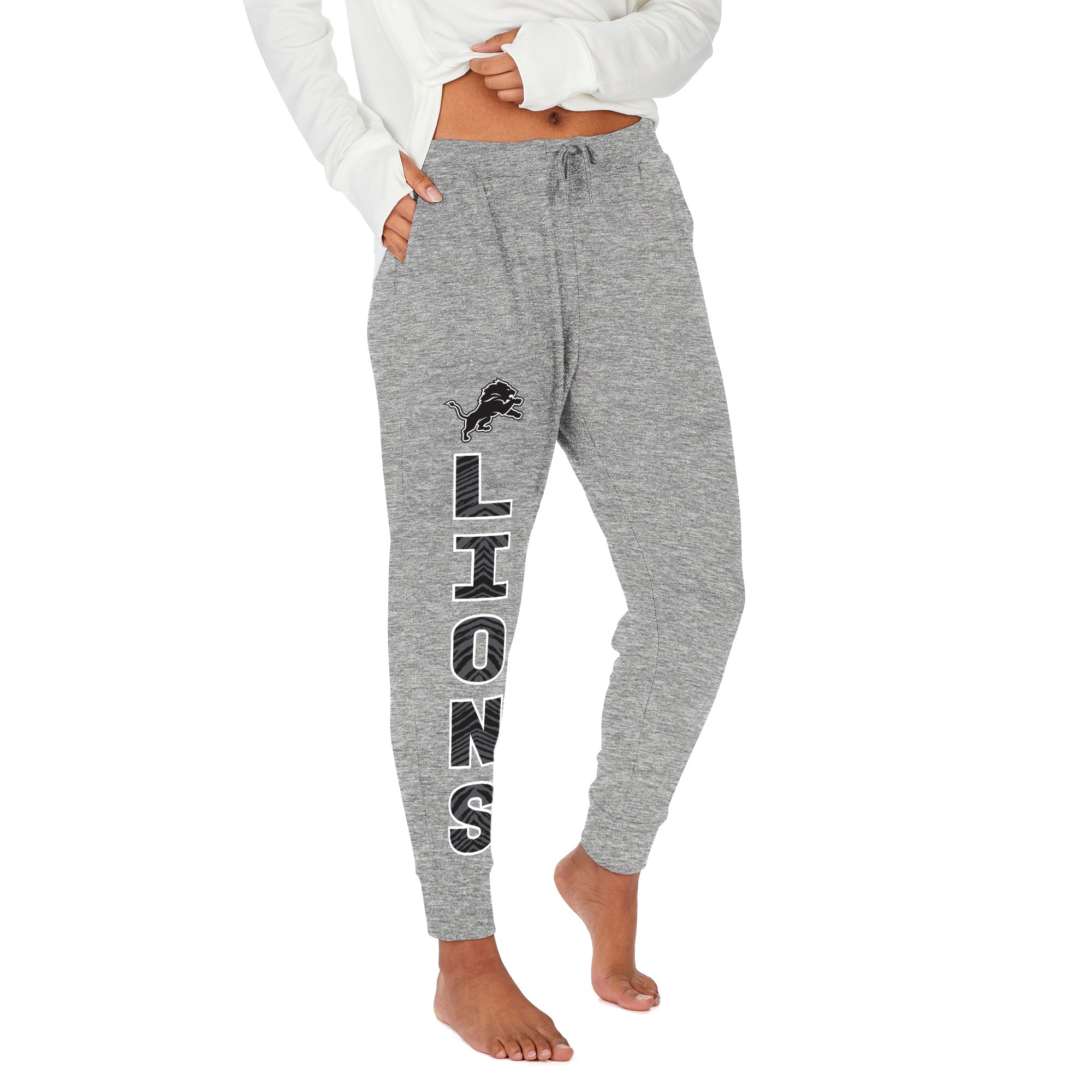 Zubaz NFL Women's Stacked Text Soft Marled Gray Jogger, Detroit Lions