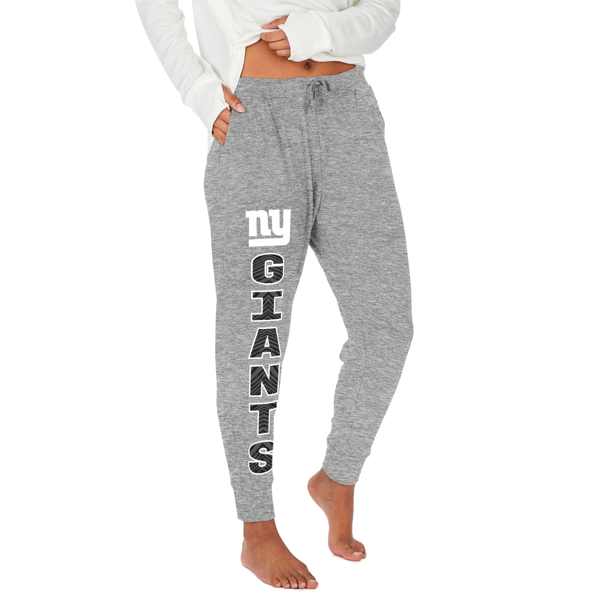 Zubaz NFL Women's Stacked Text Soft Marled Gray Jogger, New York Giants