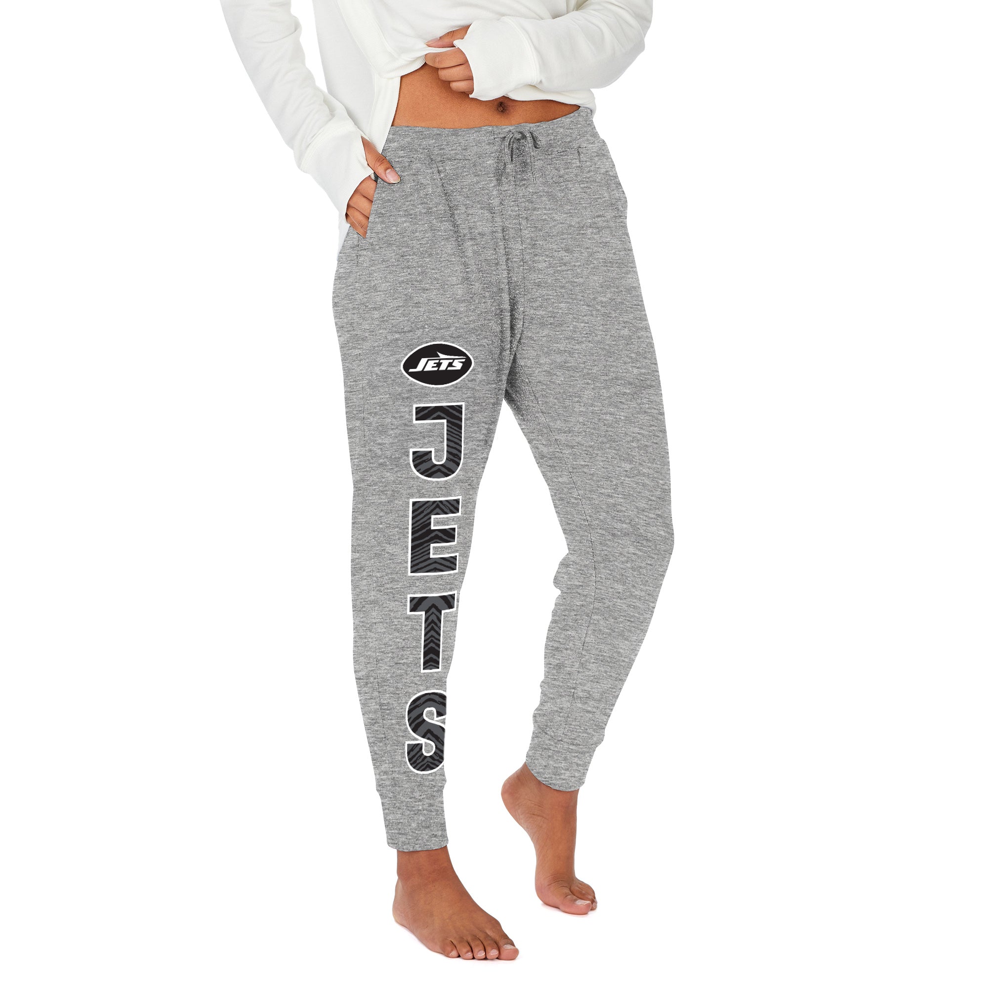 Zubaz NFL Women's Stacked Text Soft Marled Gray Jogger, New York Jets