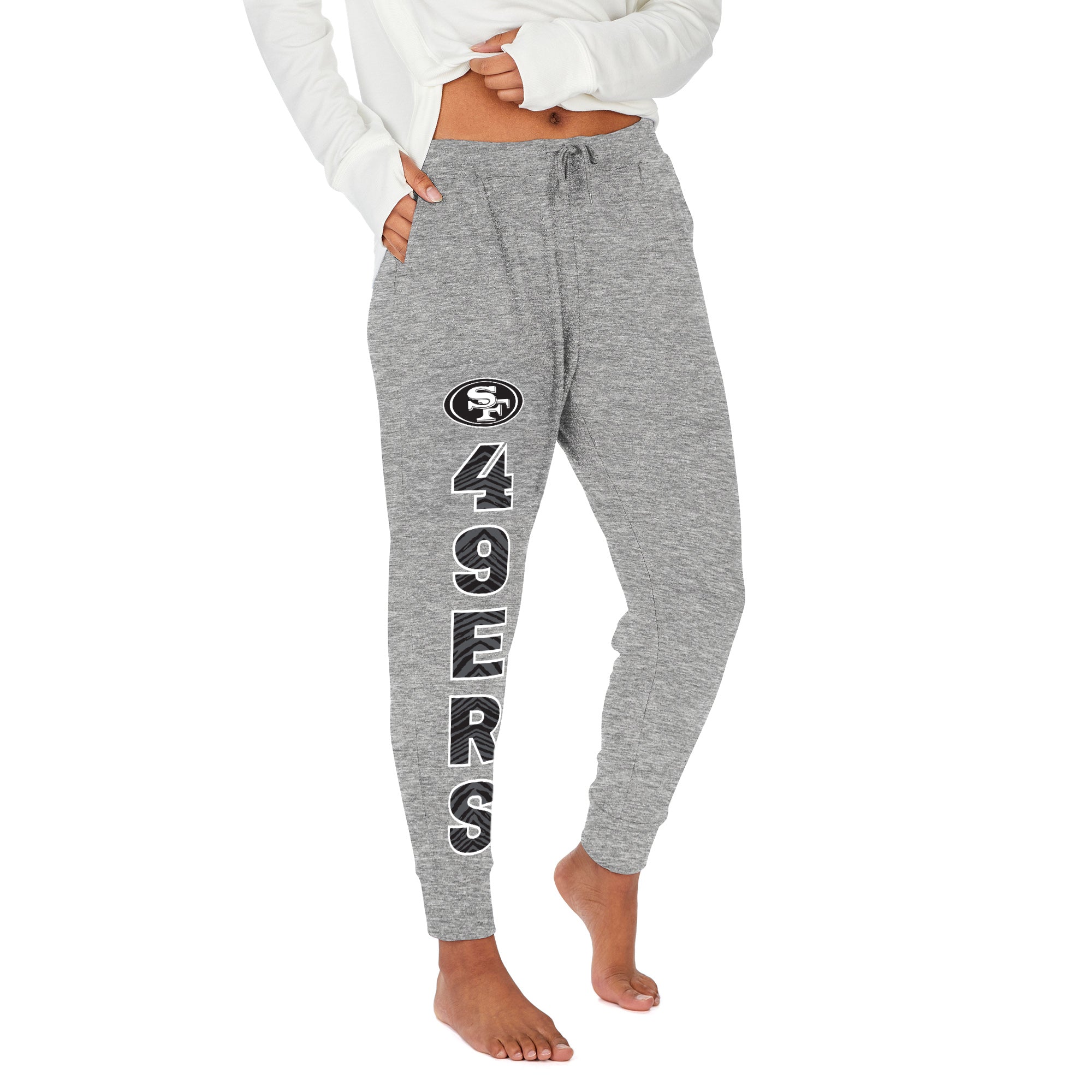 Zubaz NFL Women's Stacked Text Soft Marled Gray Jogger, San Francisco 49Ers