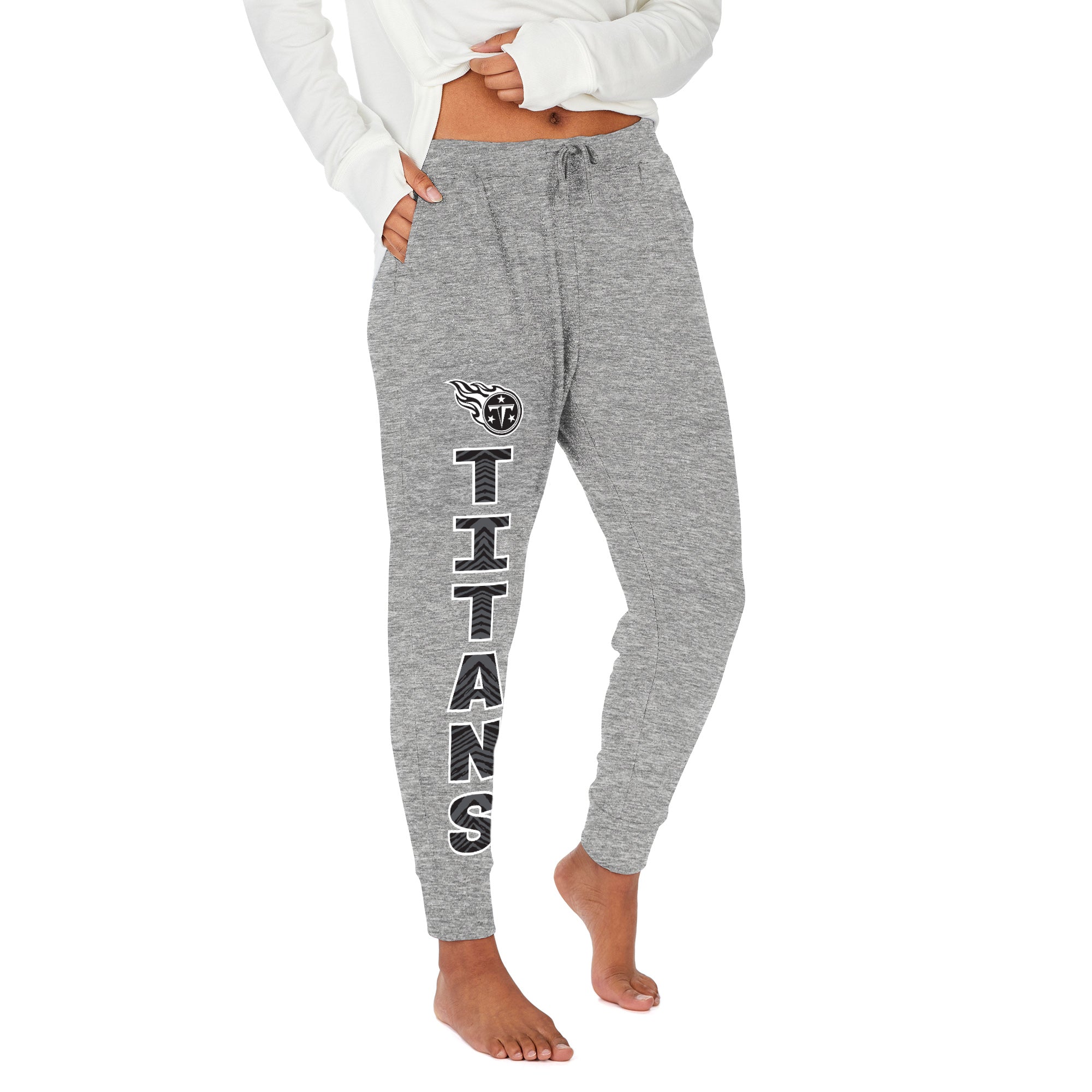 Zubaz NFL Women's Stacked Text Soft Marled Gray Jogger, Tennessee Titans