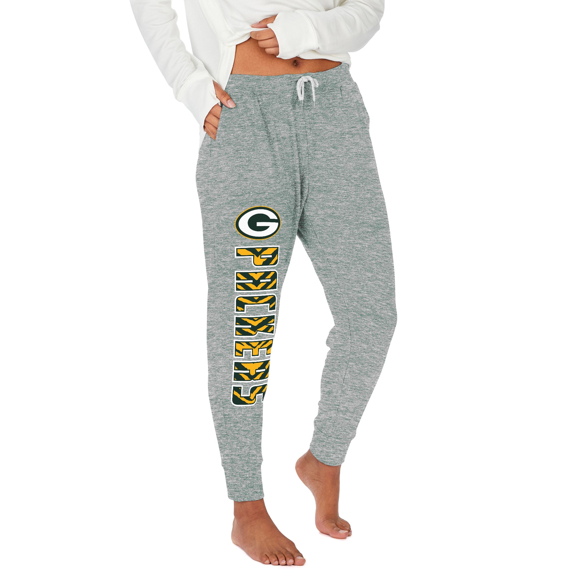 Zubaz NFL Women's Green Bay Packers Zebra Team Logo Crop Top Hoodie