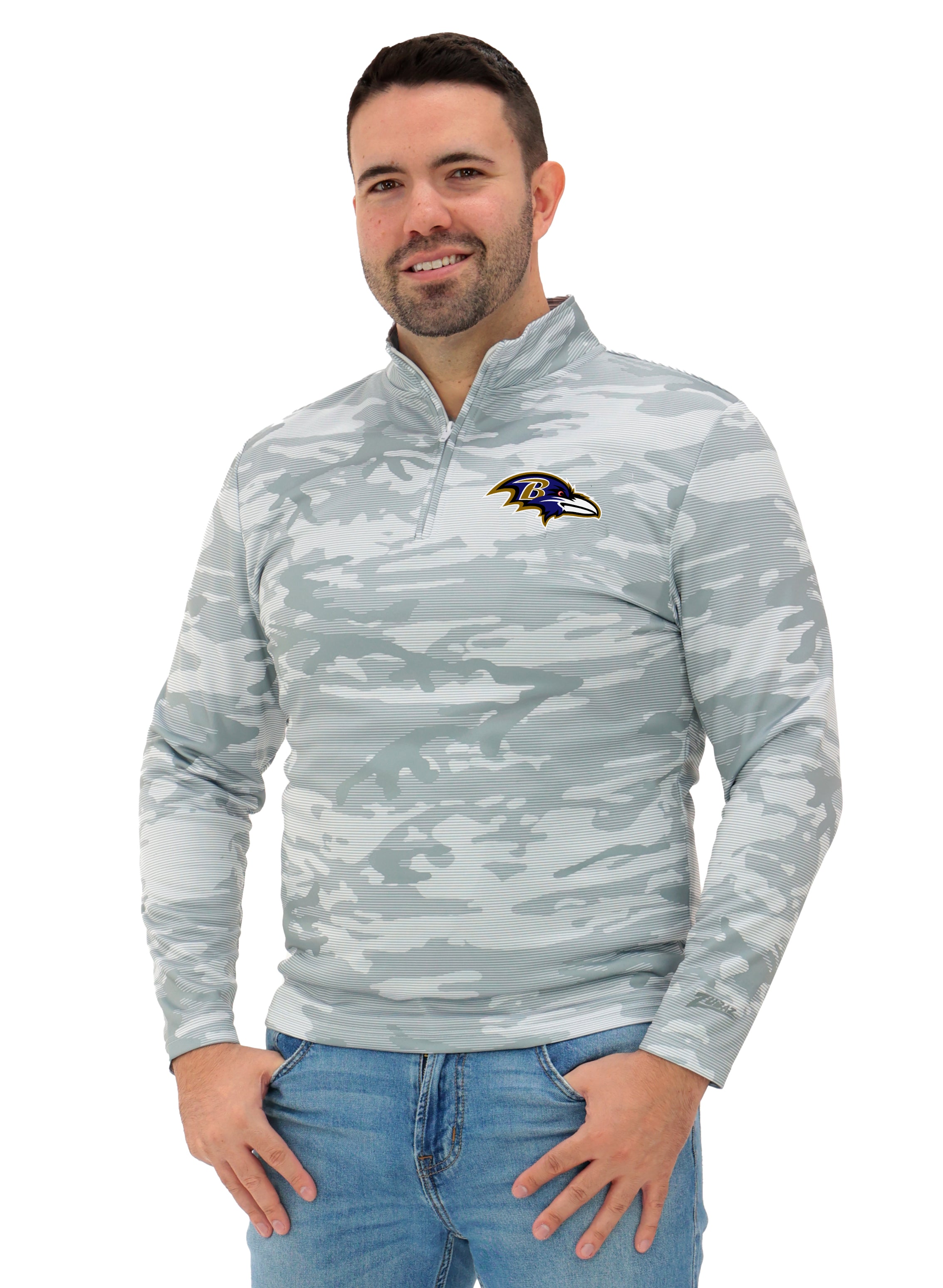 Zubaz NFL   Men's Tonal Camo Line 1/4 Zip, BALTIMORE RAVENS