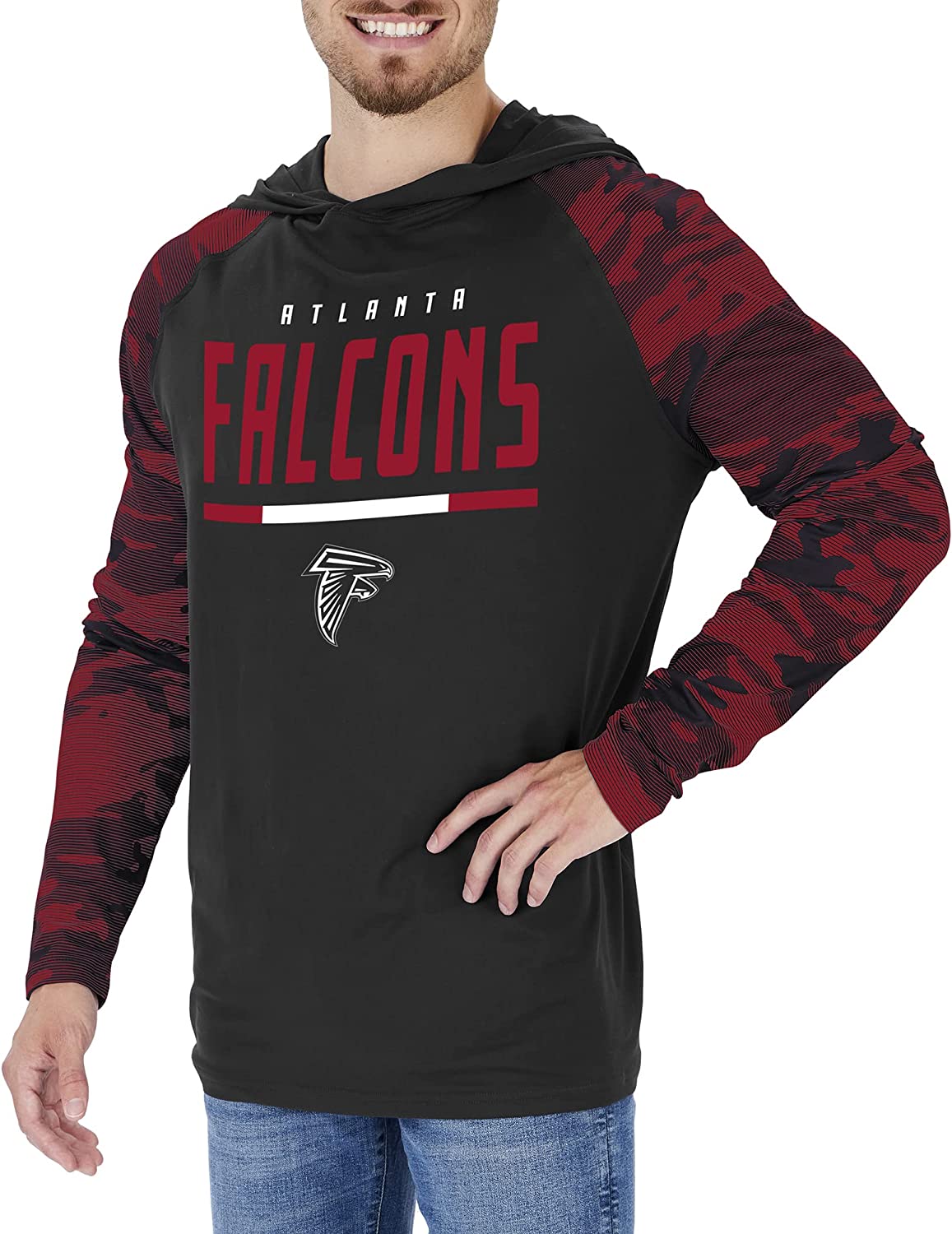 Zubaz NFL  Men's Linebacker Camo Line Sleeves Lightweight Hoodie, ATLANTA FALCONS