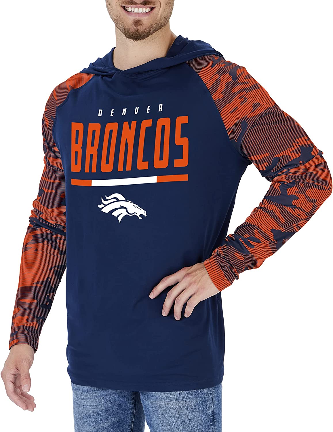Zubaz NFL  Men's Linebacker Camo Line Sleeves Lightweight Hoodie, DENVER BRONCOS