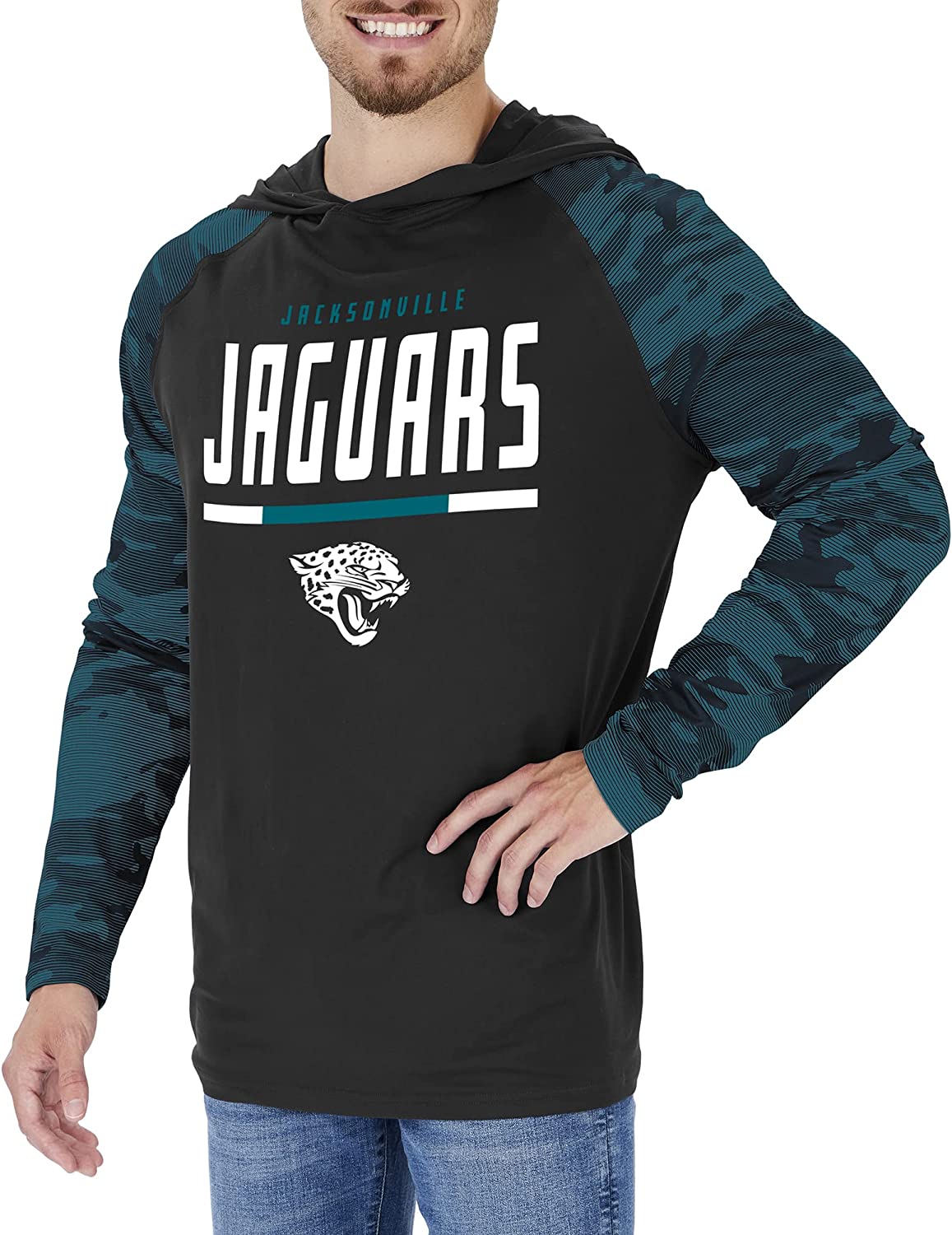 Zubaz NFL  Men's Linebacker Camo Line Sleeves Lightweight Hoodie, JACKSONVILLE JAGUARS